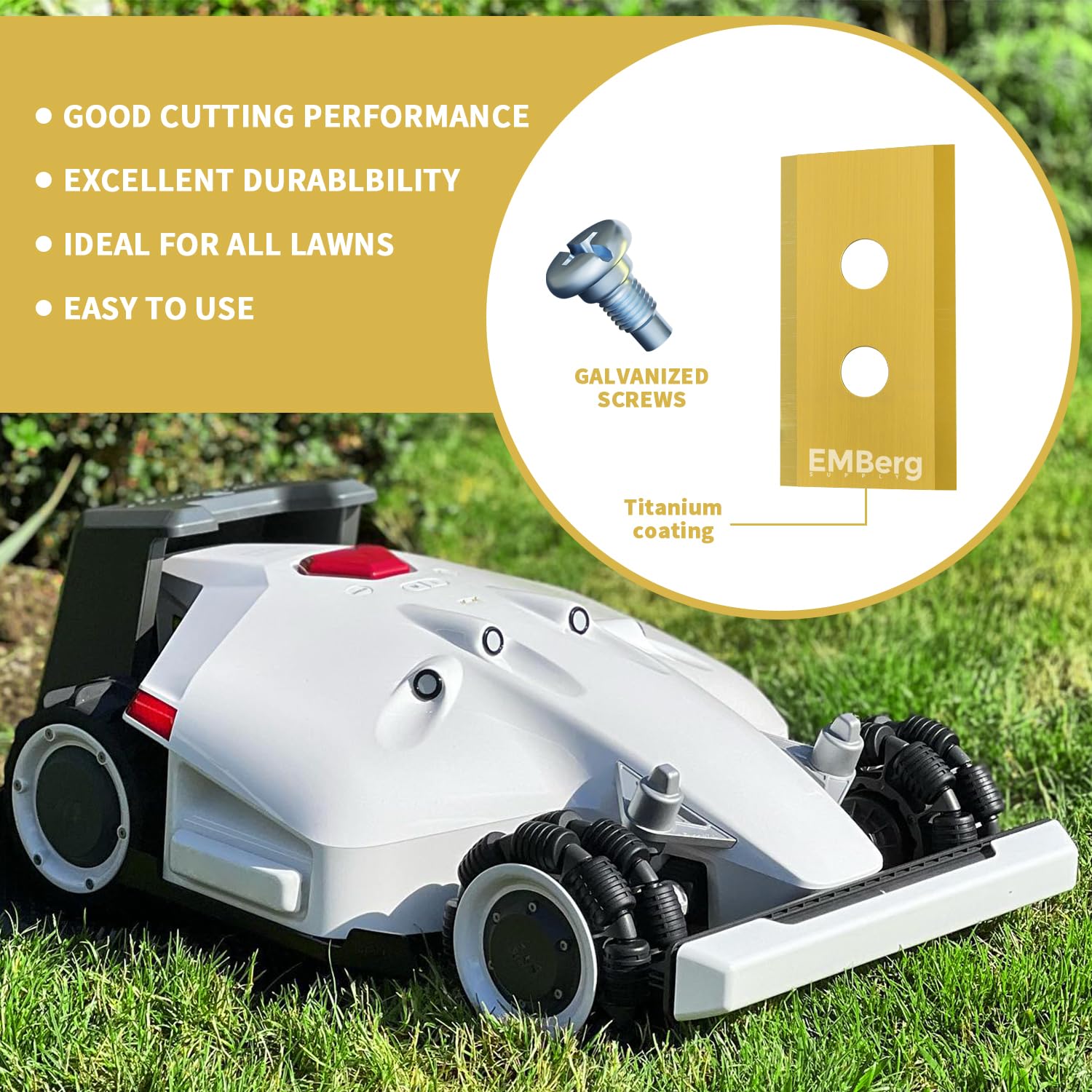 EMBerg Blades for Luba - Titanium Coated - 48 Blades (6 Sets) Robotic Lawn Mower Blade Compatible with Mammotion Endurance - Fits AWD 5000, 3000, 1000 - Replacement Blades for Superior Performance - Image 7