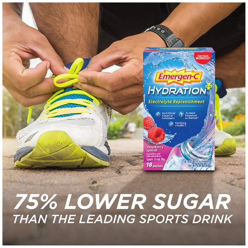 Emergen-C Hydration Plus Sports Electrolyte Replacement Sports Drink Mix Powder with Vitamin C, Raspberry Splash Flavor - 18 - 0.33 oz On The Go Packets - Image 4