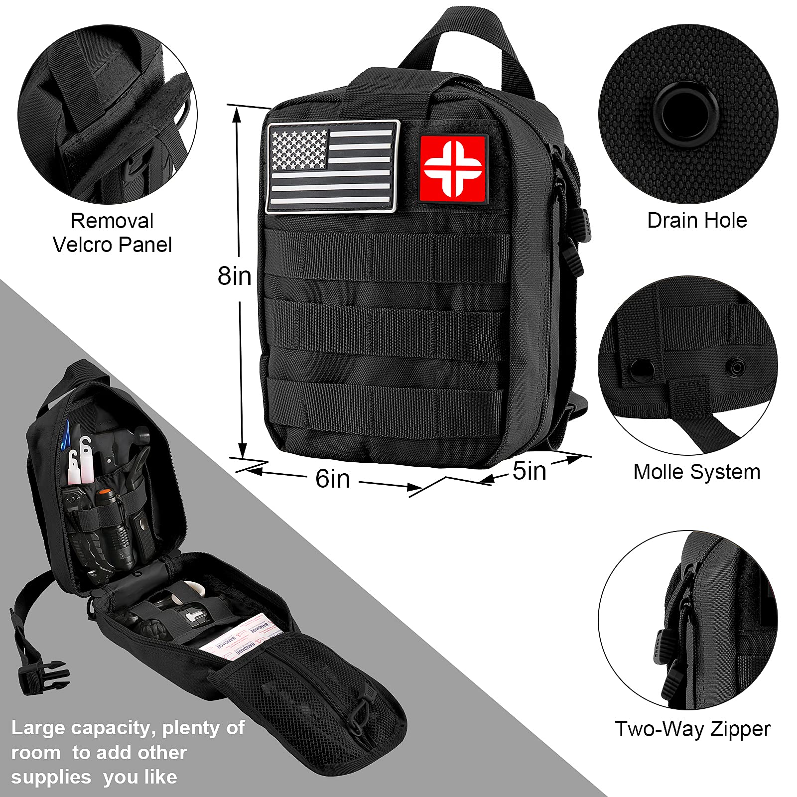 Emergency Survival Kit and First Aid Kit, 142Pcs Survival Gear and Supplies Equipment with Molle Pouch, Gift for Christmas Men Dad Husband Camping Essentials Hiking Hunting Outdoor Adventure (Black) - Image 2