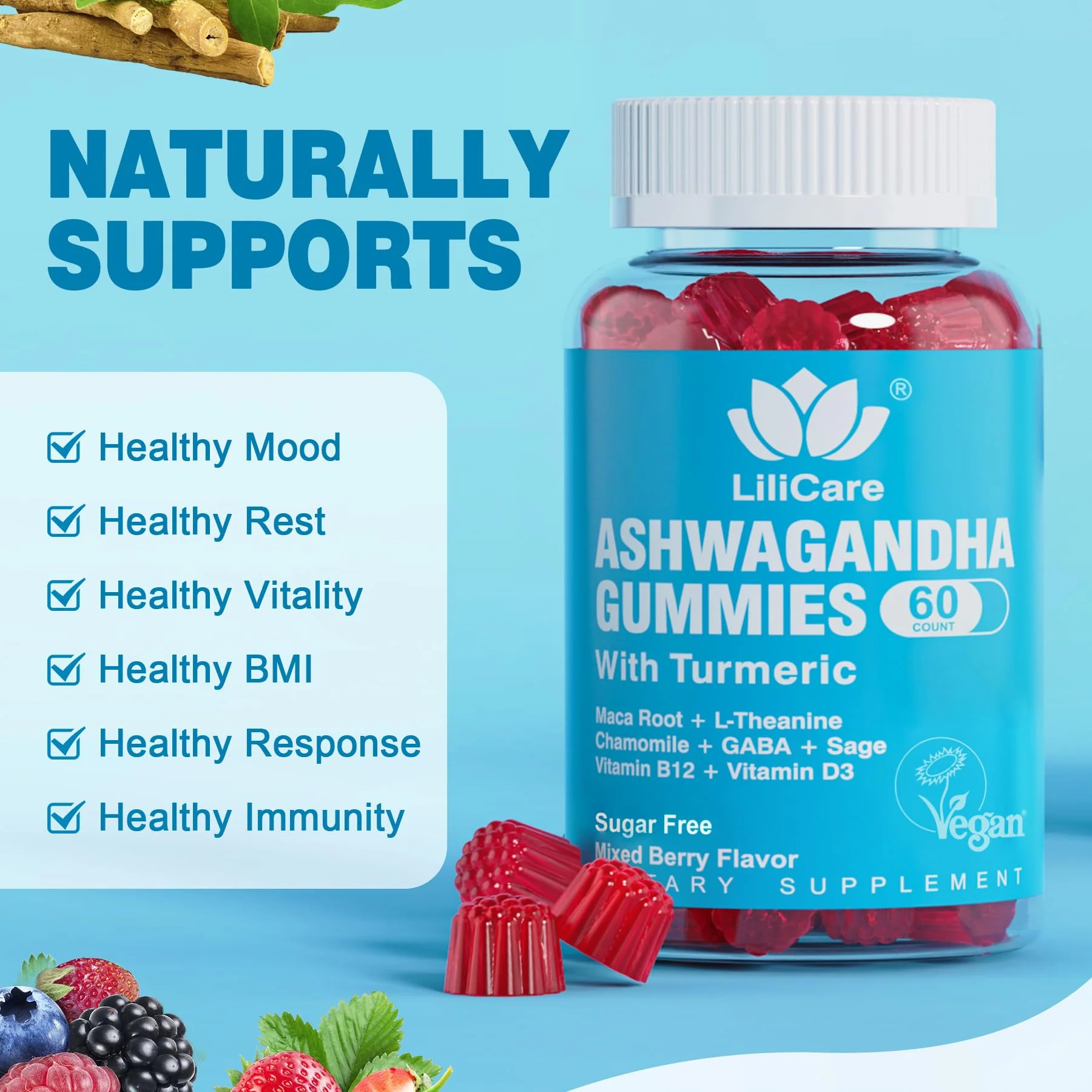 EnvyDeal Ashwagandha Gummies, 2000mg Organic Ashwa Root Extract Supplement for Women & Men - 60 Count - Ashwagandha Blend Gummies Combination Supplements - Image 3