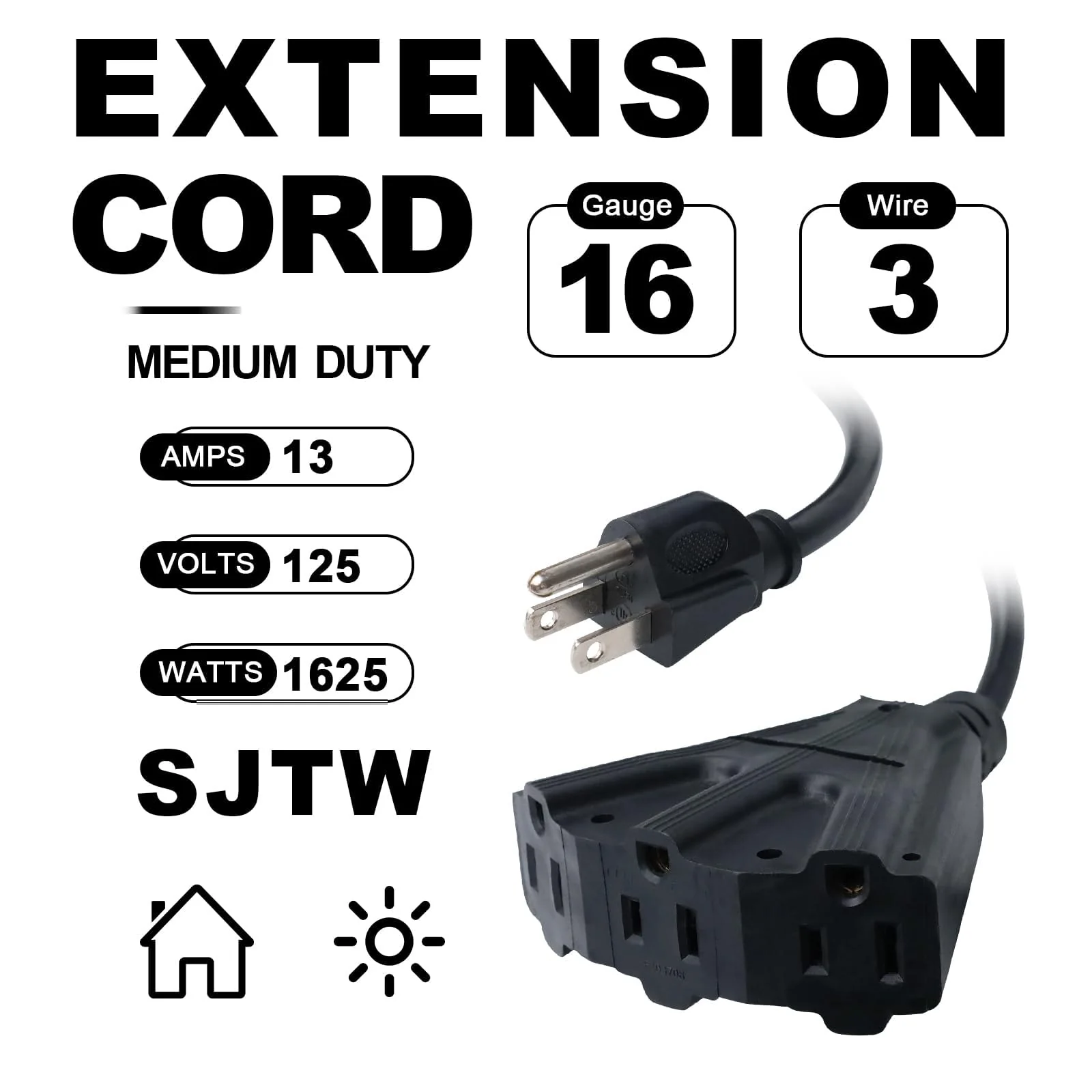 EP 50 Ft Outdoor Extension Cord with 3 Electrical Power Outlets - 16/3 SJTW Black Cable with 3 Prong Grounded Plug for Safety Great for Christmas Lights, Garden and Major Appliances - Image 7