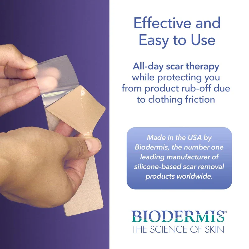BIODERMIS Epi-Derm Keloid C-Strips, Silicone Gel Sheeting for Scars, Ideal for C-Section, Tummy Tuck, Hysterectomy & Cardiac Surgery Scars, Premium Grade Scar Sheets, Reusable 1.4x6 in -1 Pack, Clear - Image 2