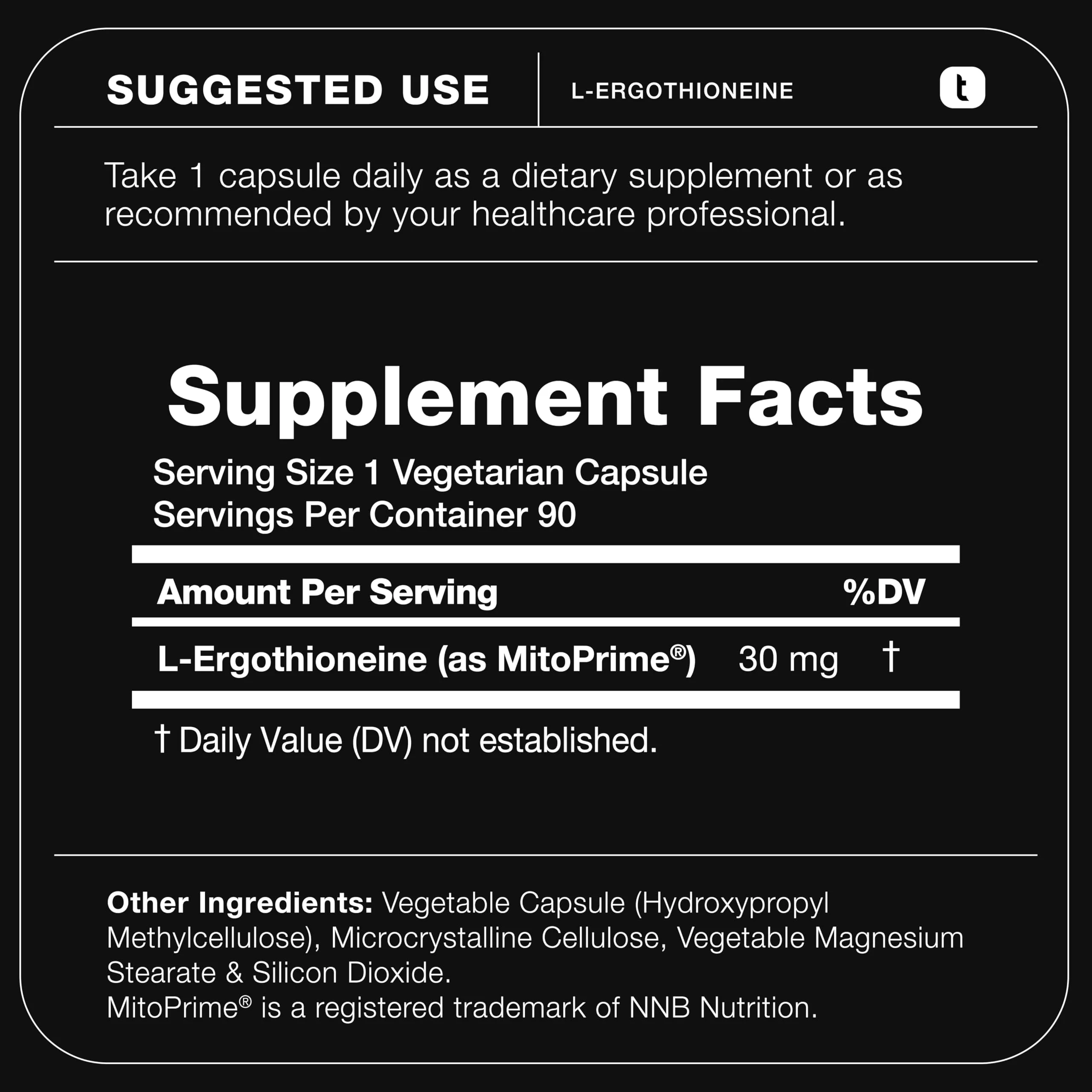 Ergothioneine with Clinically Studied MitoPrime® - High Potency 30mg with 98% Purity - Fermentation-Based L Ergothioneine Supplement - Longevity and Immune Support - Third-Party Tested, 90 Capsules - Image 4