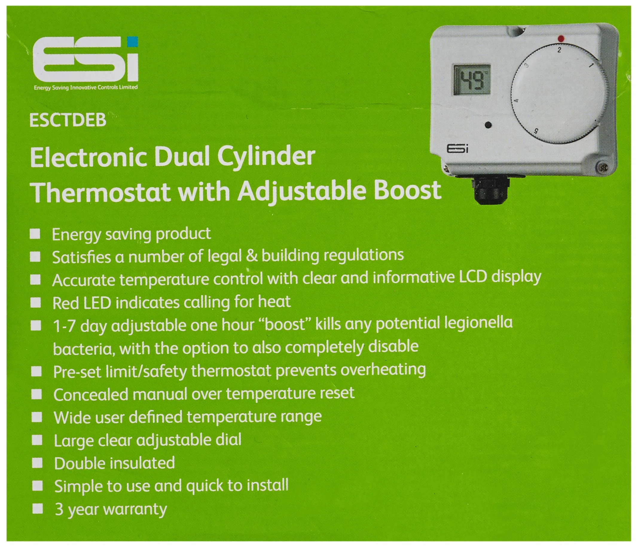 ESI - Energy Saving Innovation Controls ESCTDEB ESI Controls Electronic Dual Cylinder Thermostat, White - Image 3