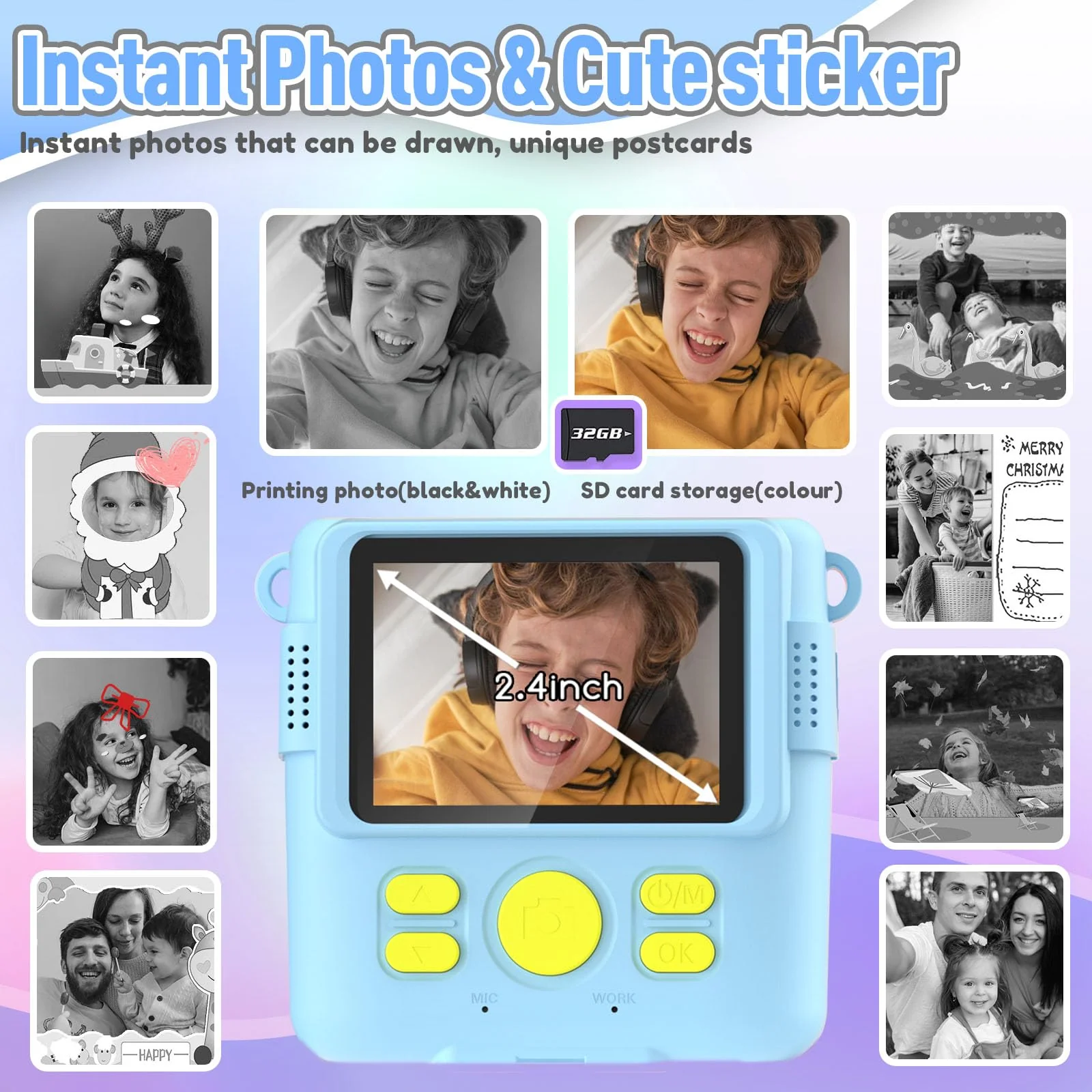 ESOXOFFORE Kids Camera Instant Print, Christmas Birthday Gifts for Kids Age 3-12, Selfie Digital Camera with 1080P Videos,Toddler Portable Travel Cameras Toy for 4 5 6 7 8 9 Year Old Boys Girls-Blue - Image 6
