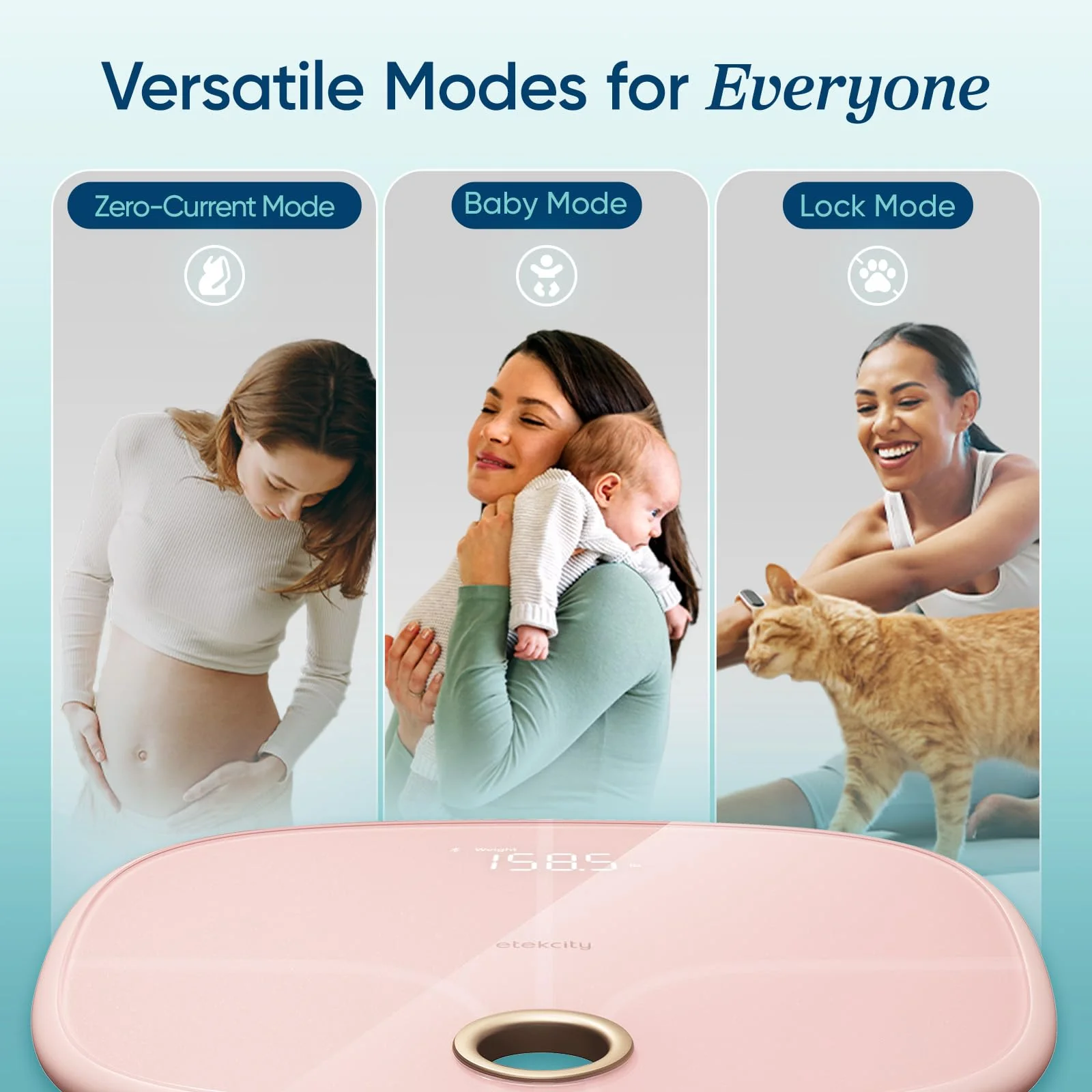 Etekcity Smart Rechargeable Scale for Body Weight, BMI, Fat, Muscle Mass, FSA HSA Eligible, Digital Bathroom Scale with 13 Metrics, Secret Mode, Bluetooth Connect to Free Apps, Cotton Candy Pink - Image 2