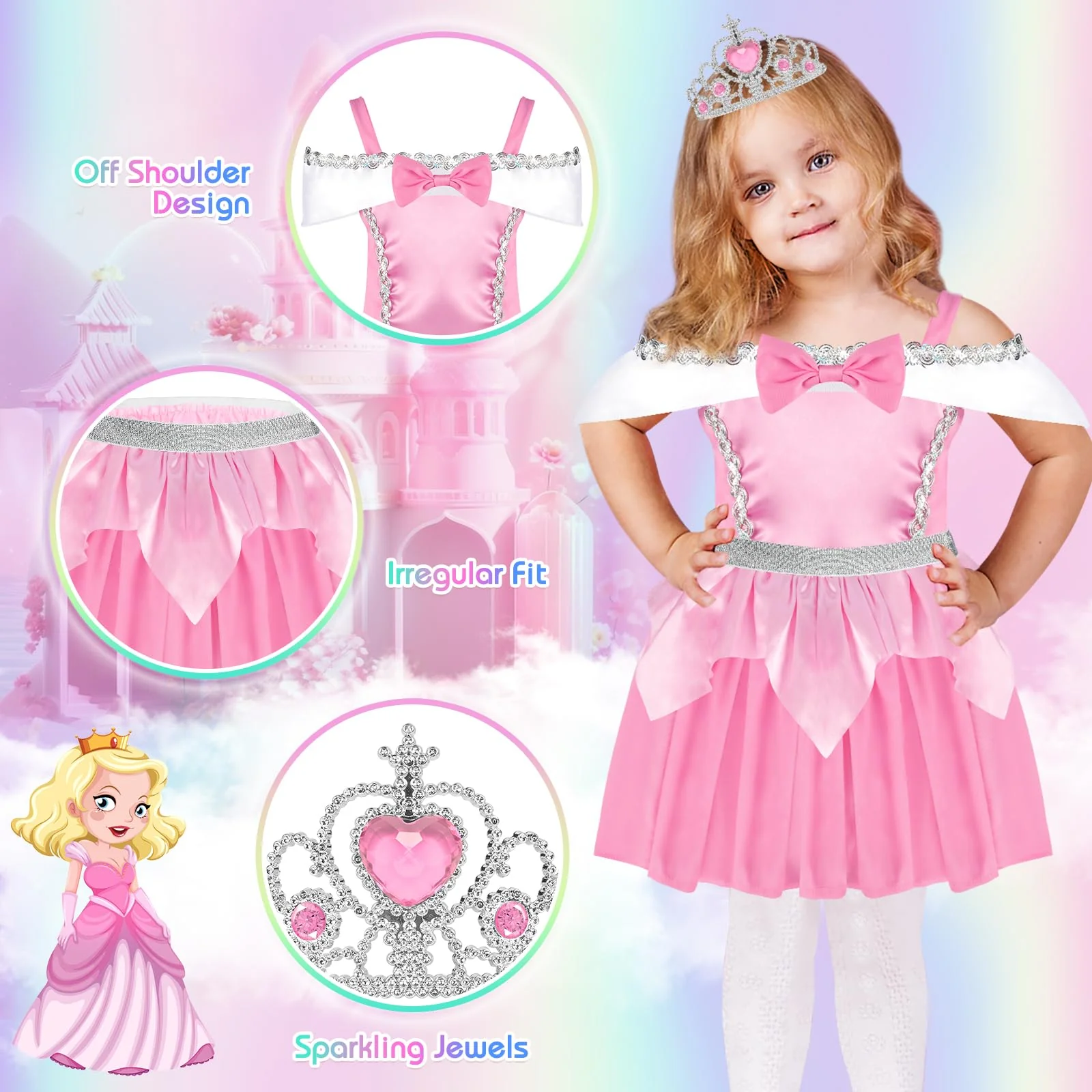 EULRGAUS Princess Dress Up, Toddler Dress Up Clothes, Cosplay Princess Costume Gift Set with Princess Dresses and Princess Toys, Pretend Play Girl Toys Age 3-6, Halloween Christmas Birthday Gift - Image 4