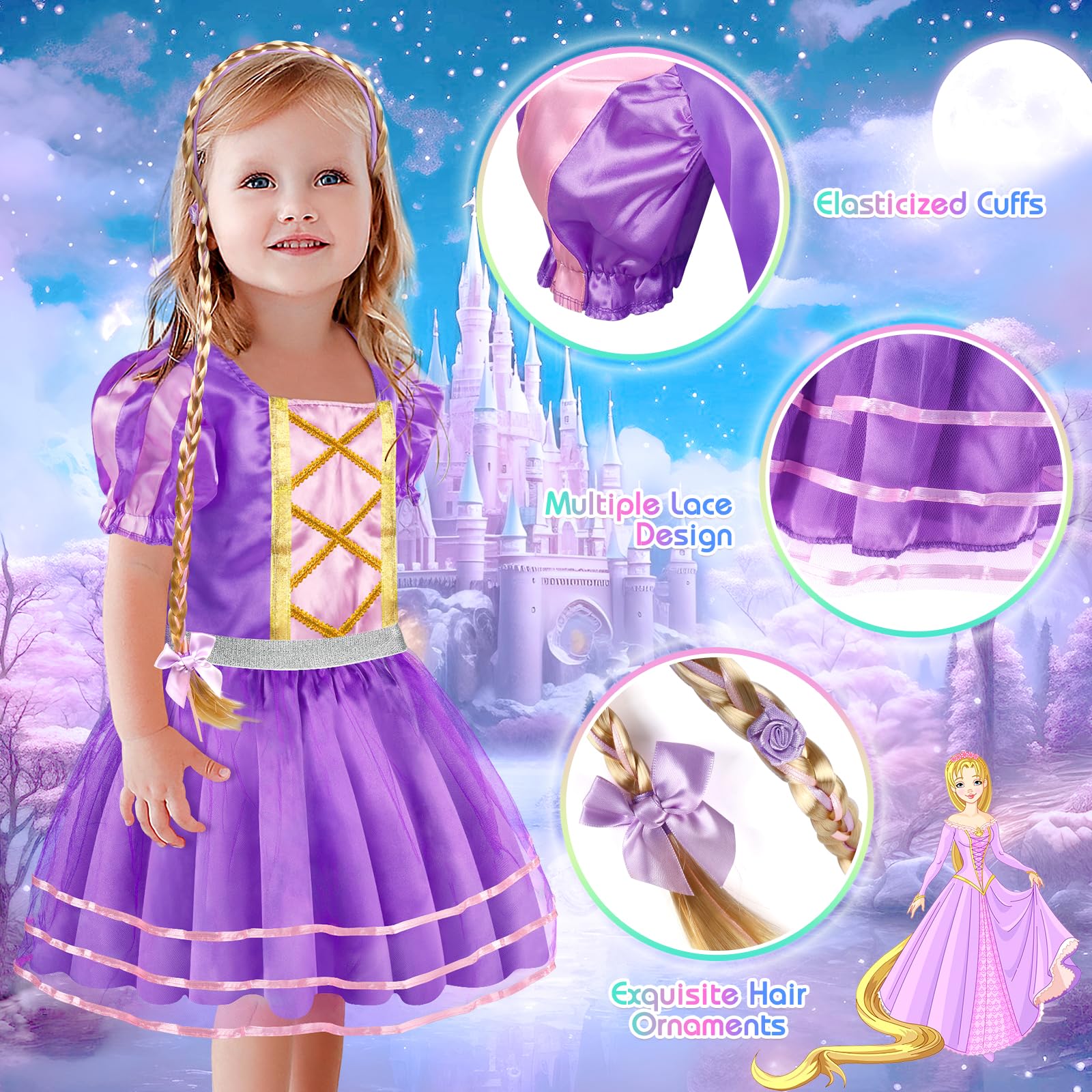 EULRGAUS Princess Dress Up, Toddler Dress Up Clothes, Cosplay Princess Costume Gift Set with Princess Dresses and Princess Toys, Pretend Play Girl Toys Age 3-6, Halloween Christmas Birthday Gift - Image 5