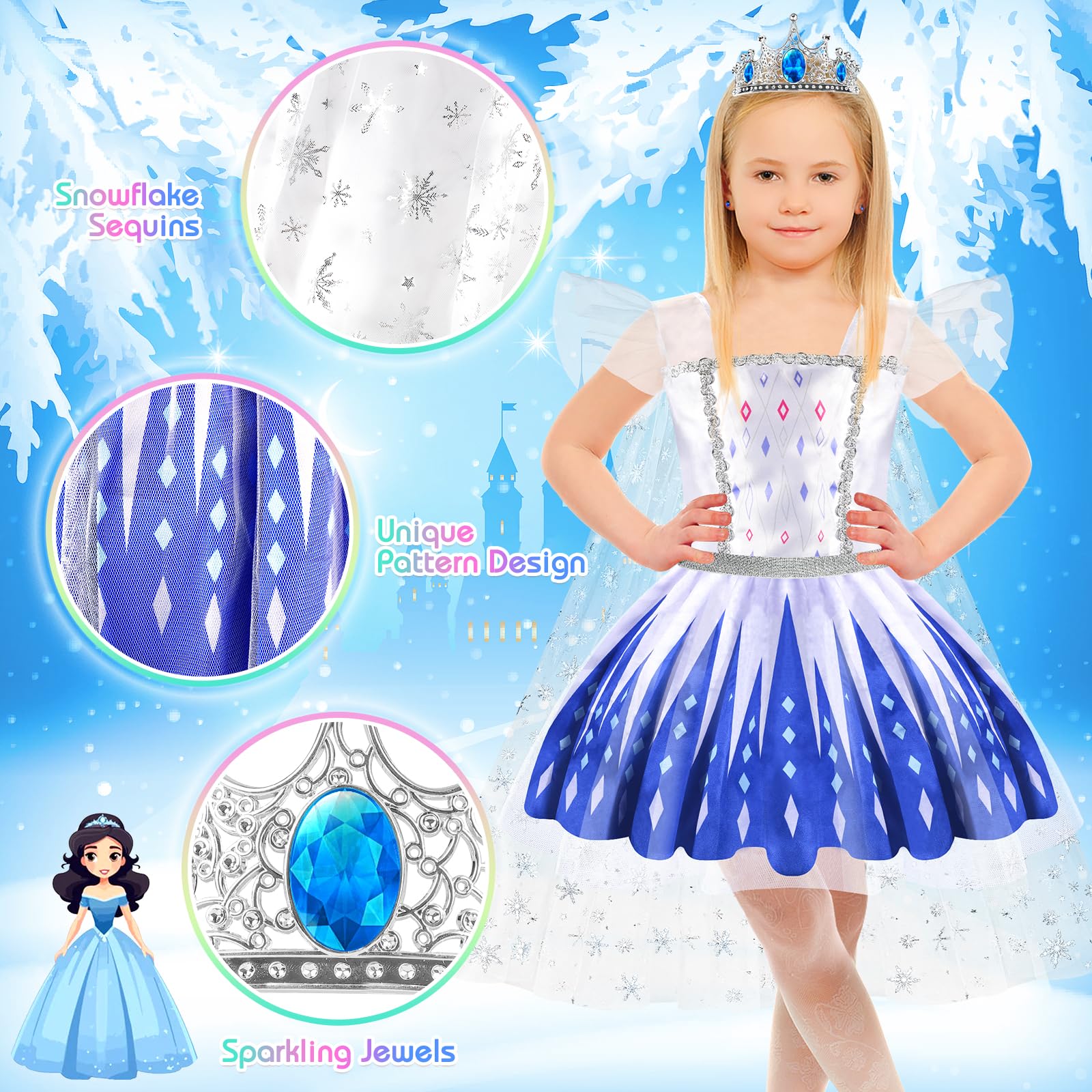 EULRGAUS Princess Dress Up, Toddler Dress Up Clothes, Cosplay Princess Costume Gift Set with Princess Dresses and Princess Toys, Pretend Play Girl Toys Age 3-6, Halloween Christmas Birthday Gift - Image 6