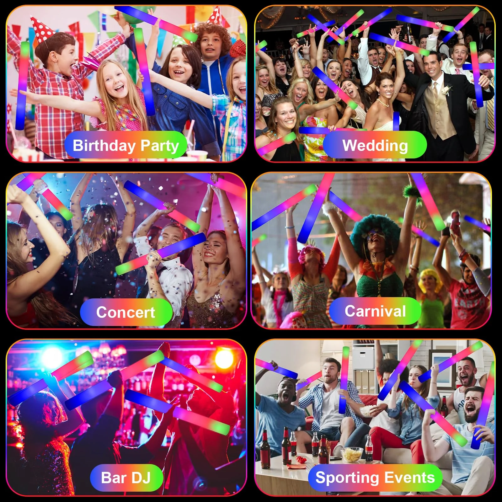 EXCECAR 45PCS Foam Glow Sticks, LED Light Up Foam Sticks with 3 Modes Flashing Changing, Glowing in The Dark for Event Party Wedding Halloween Christmas Concert Supplies - Image 4