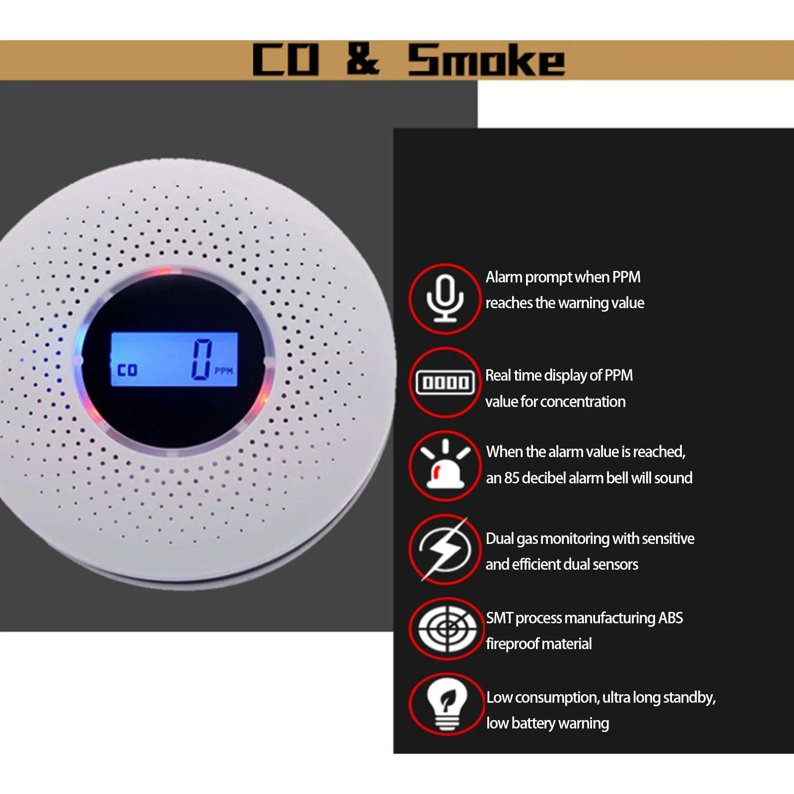 Exhaust Alarm with Visual LCD Display Double Transducer Detection Structure Loud 85dB Alarm for Indoor Observing Carbon Carbonmonoxide Exhaust Transducer Combination - Image 6