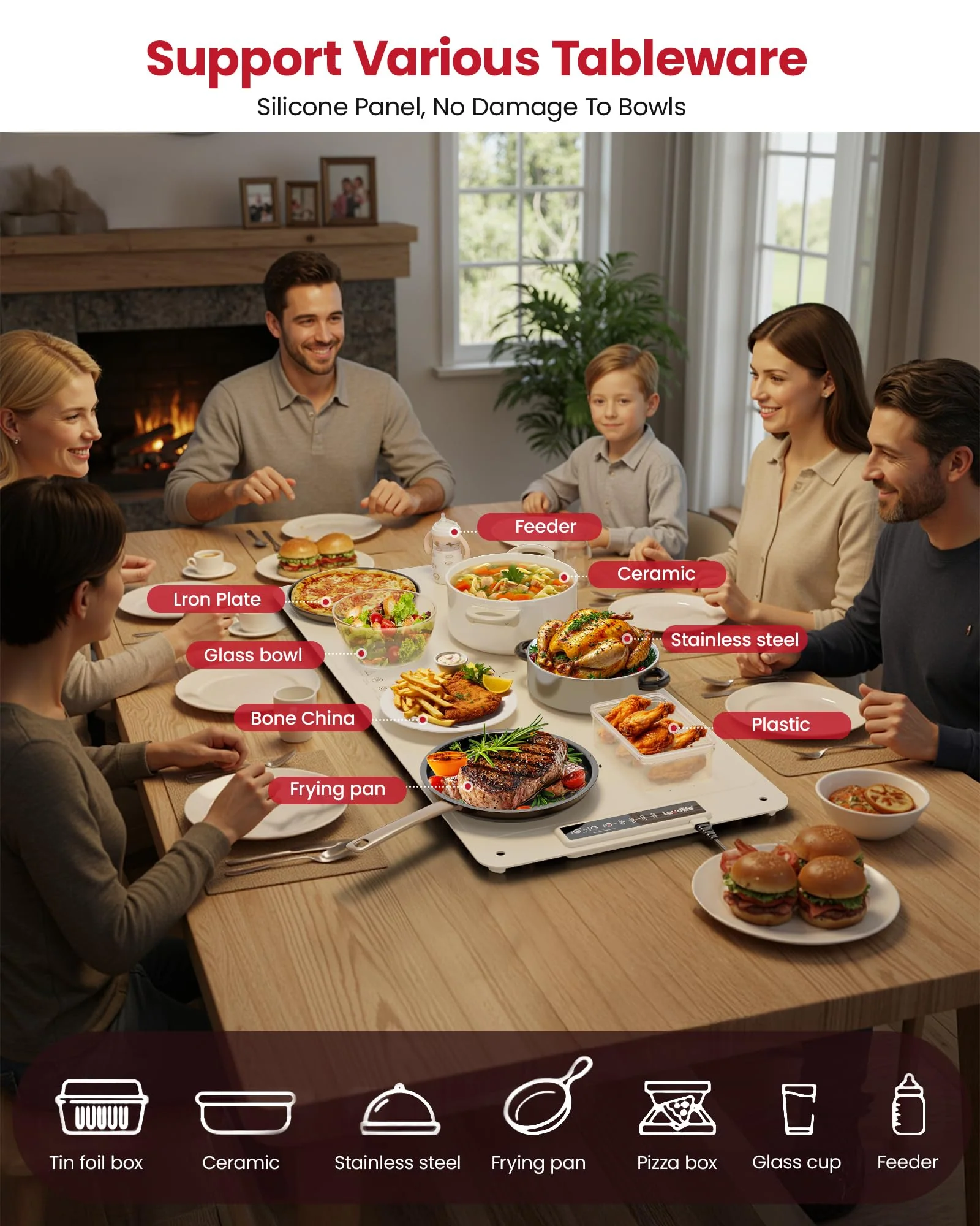 Extra Large Food Warming Mat for Countertop (XXL 36”x16”) - Full-Surface Heating Pad with 4 Temps Settings, Ideal for Buffet Party Food Warmer, Roll-Up Electric Warming Tray for All Gathering, Beige - Image 7