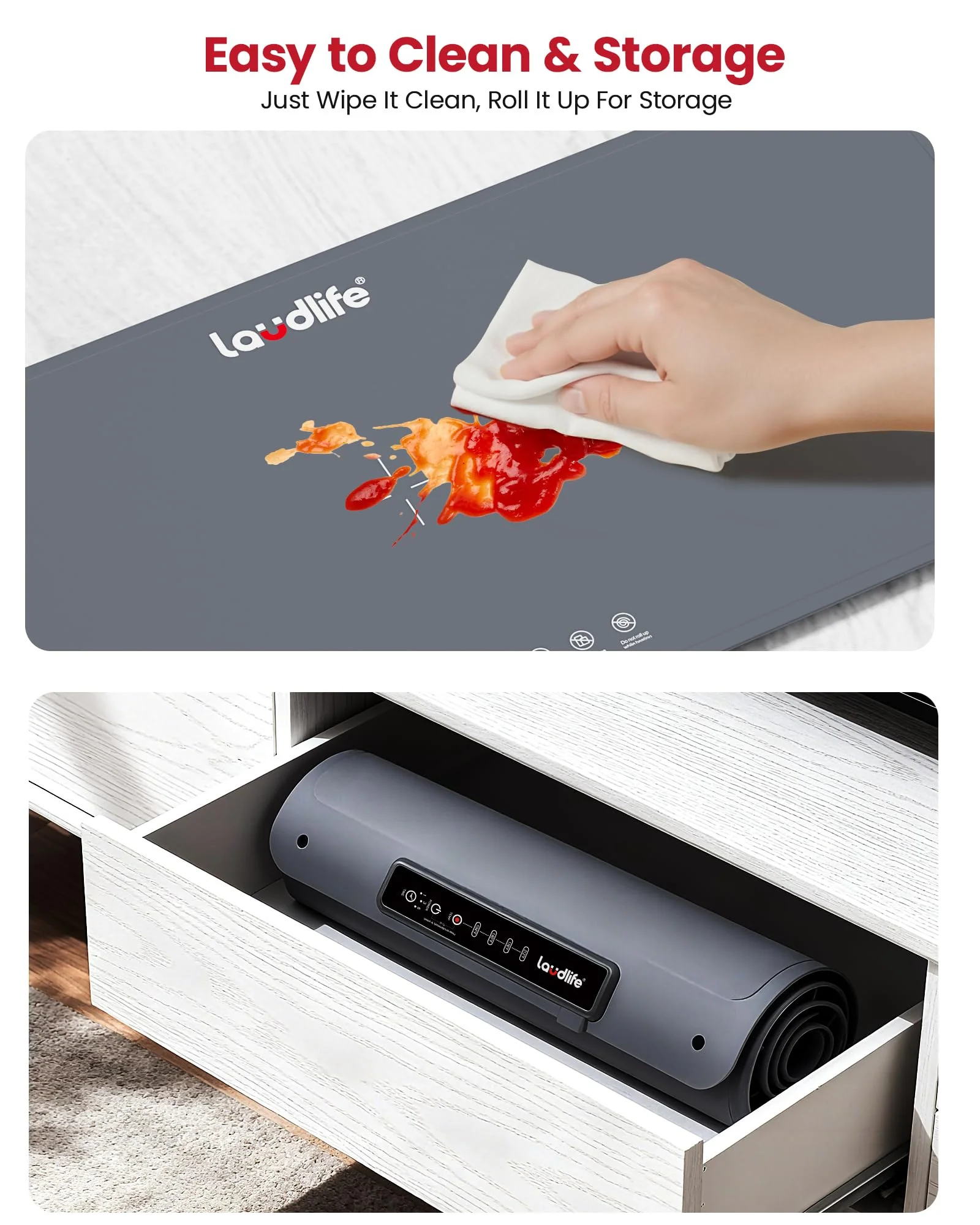 Extra Large Food Warming Mat for Countertop (XXL 36”x16”) - Full-Surface Heating Pad with 4 Temps Settings, Ideal for Buffet Party Food Warmer, Roll-Up Electric Warming Tray for All Gathering, Gray - Image 2