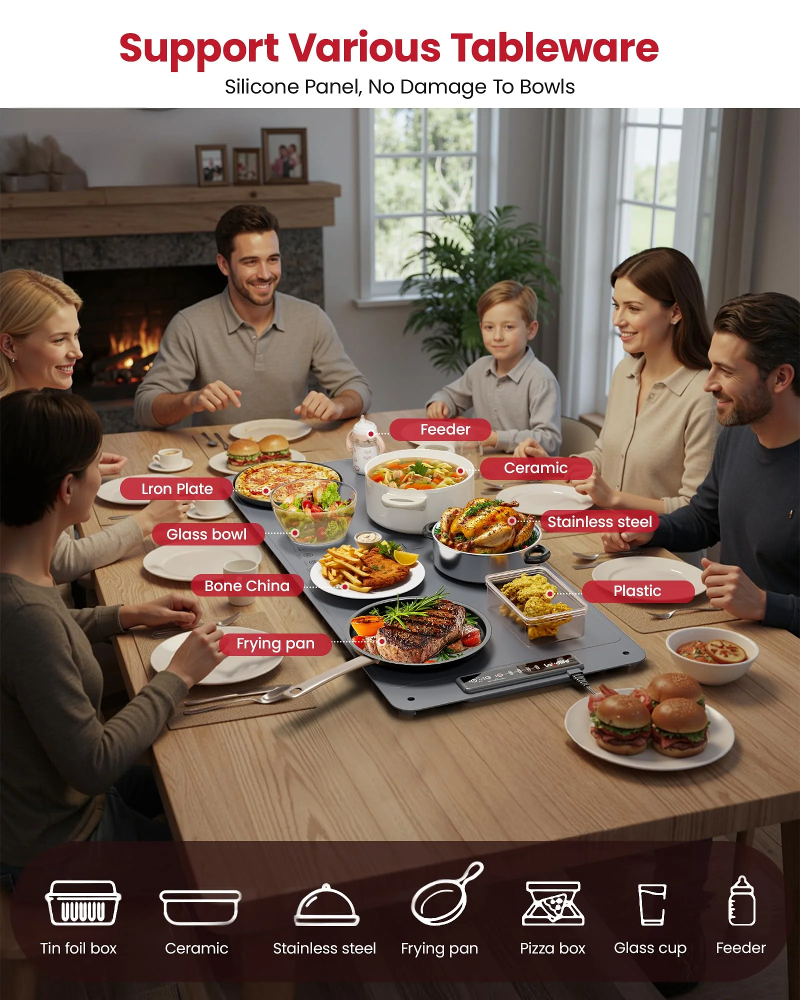 Extra Large Food Warming Mat for Countertop (XXL 36”x16”) - Full-Surface Heating Pad with 4 Temps Settings, Ideal for Buffet Party Food Warmer, Roll-Up Electric Warming Tray for All Gathering, Gray - Image 7