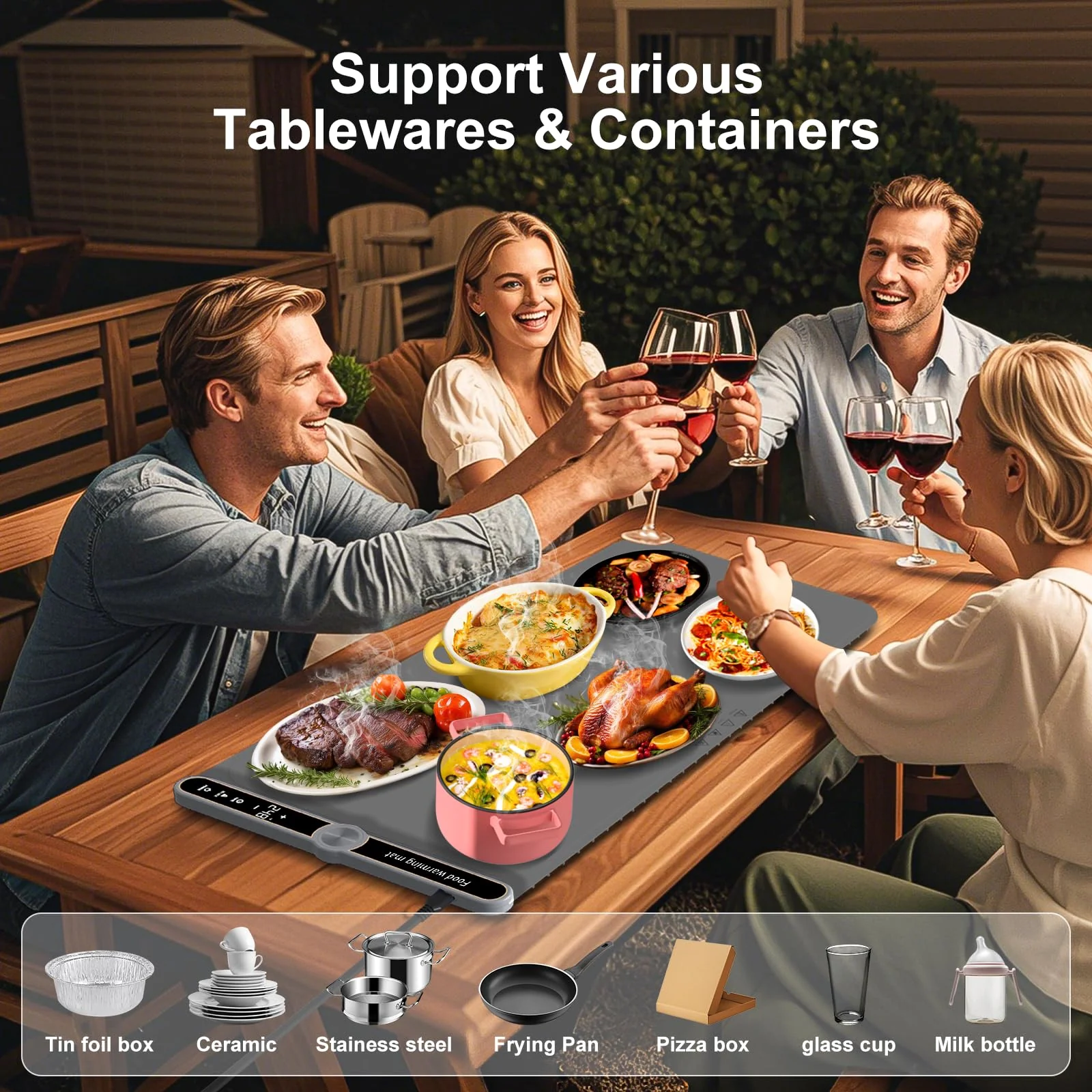 Extra Large Warming Mat for Food XXL:40”X15” Soft Electronic Food Warmers for Parties Buffet Silicone Food Warming Mat 6-Level Timer 9-Level Temp Control 18H Auto-Off 8S Fast Heating Grey - Image 4