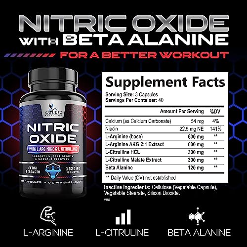Extra Strength Nitric Oxide Supplement L Arginine 3X Strength - Citrulline Malate, AAKG, Beta Alanine - Premium Muscle Supporting Nitric Oxide Booster for Strength & Energy Supplements - 120 Capsules - Image 8