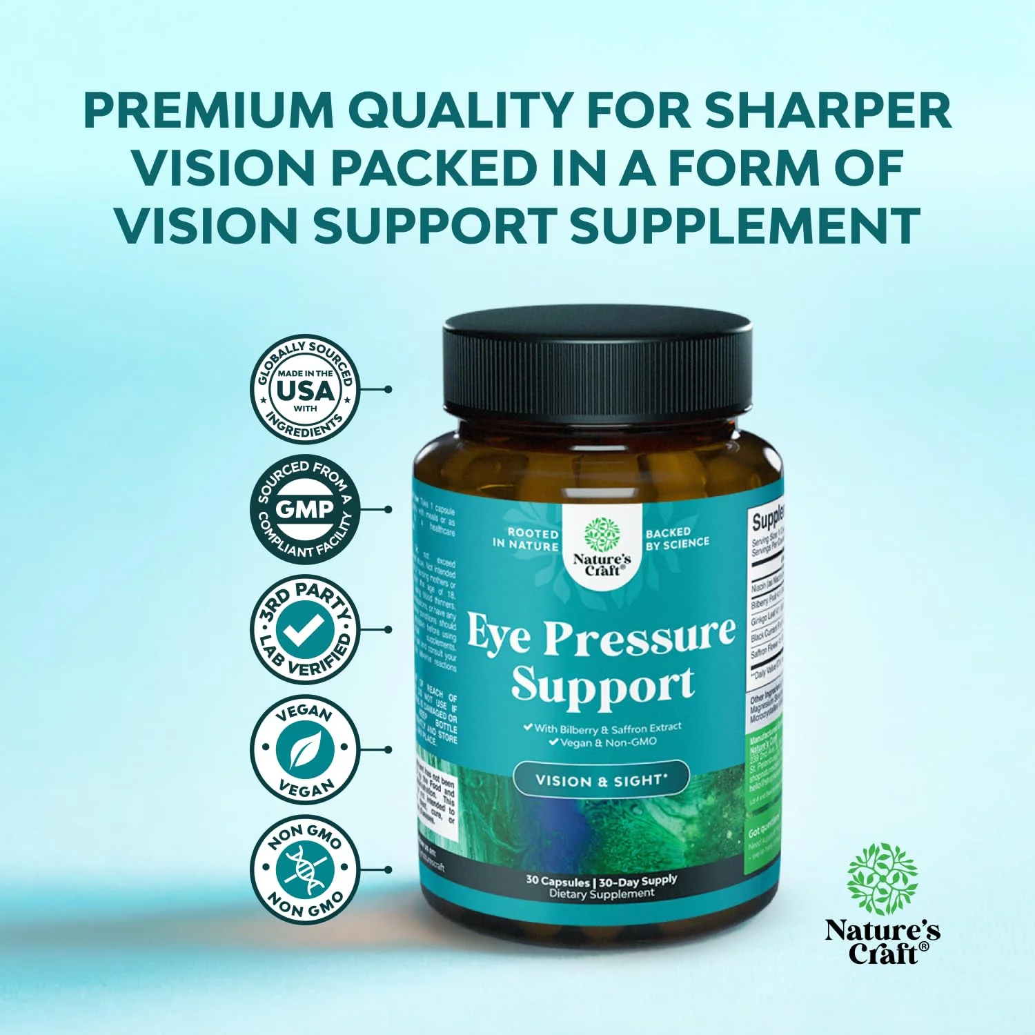 Eye Pressure Support with Bilberry Extract - Vegan Eye Health Supplement for Adults For Ocular Pressure Relief with Saffron Ginkgo Niacin and More Vitamins Vision Support (2 Month Supply) - Image 4