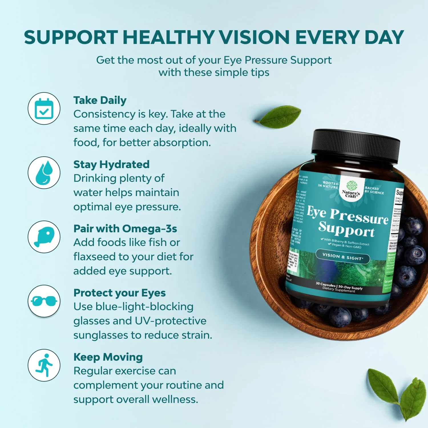 Eye Pressure Support with Bilberry Extract - Vegan Eye Health Supplement for Adults For Ocular Pressure Relief with Saffron Ginkgo Niacin and More Vitamins Vision Support (2 Month Supply) - Image 7