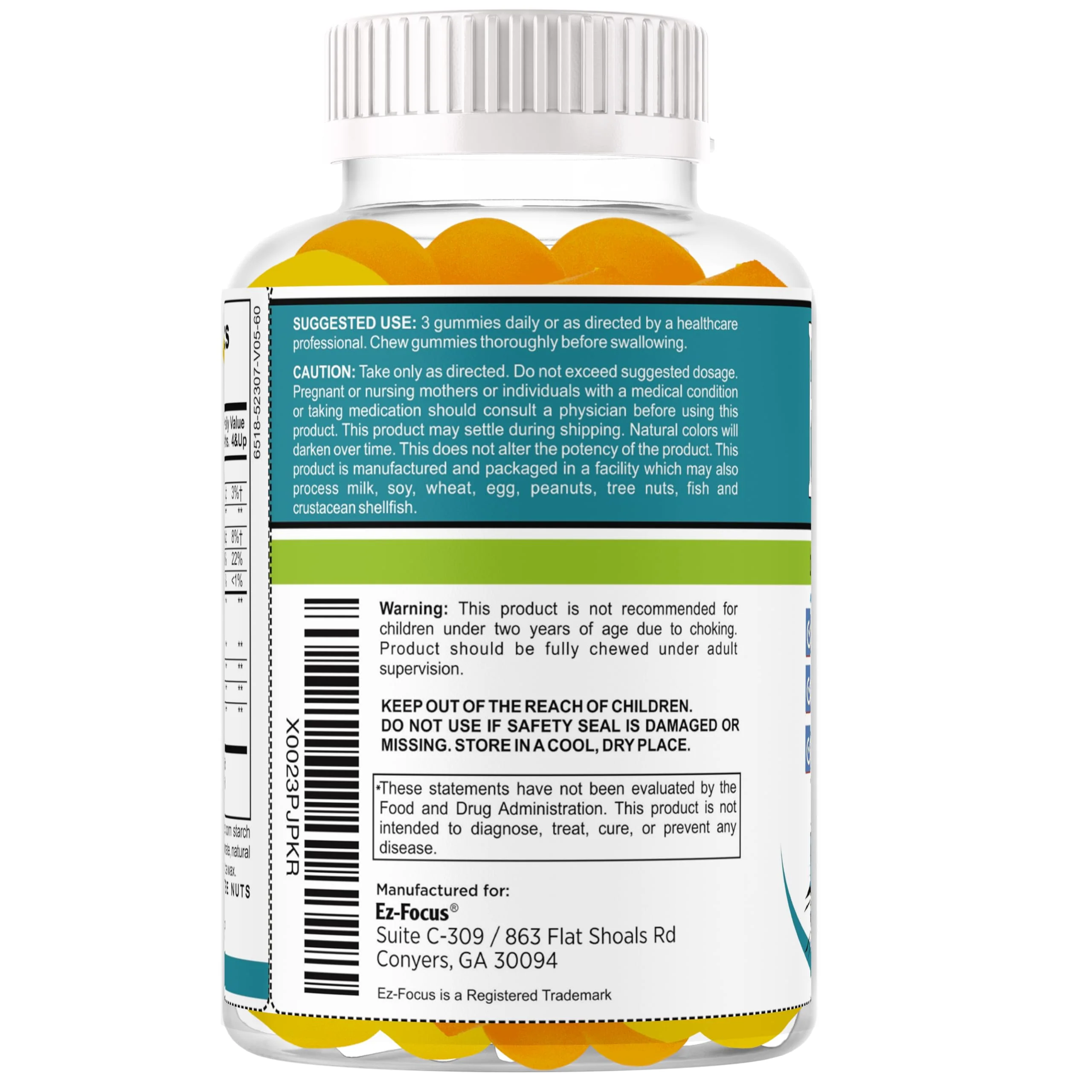 Ez Focus Gummies for Kids Brain Focus Support Chewable Focus Kids Vitamins Attention Supplement for Kids Children and Teens Kids Gummies for Focus Calming Natural Omegas DHA School Study Task - Image 3