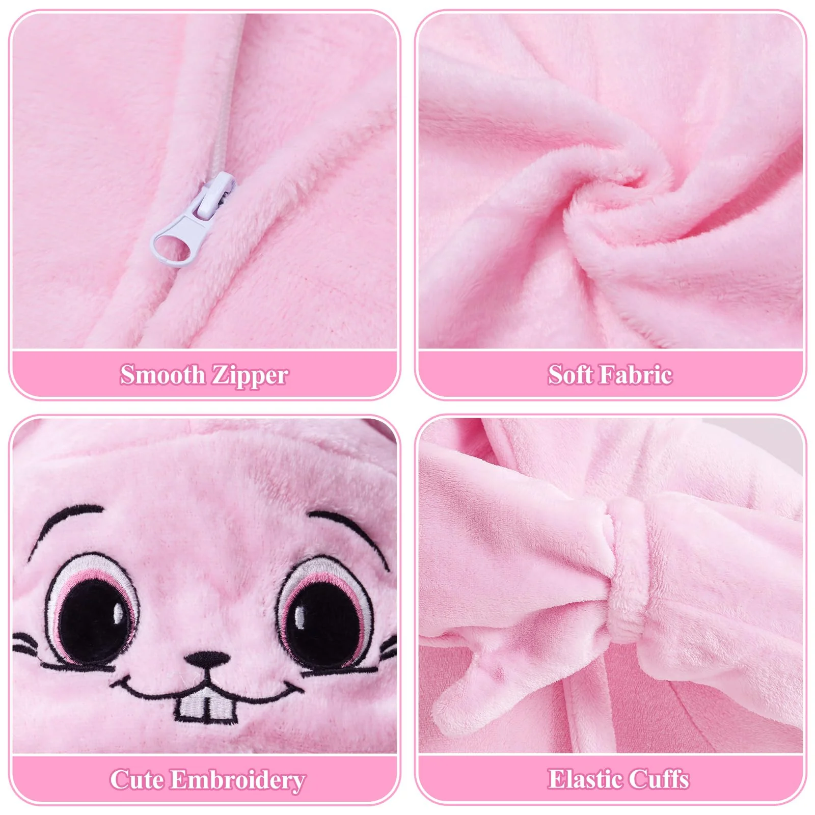 Ezuwail Adult Bunny Onesie Animal Pajamas for Women, Christmas Halloween Onesie Adult Pink Bunny Costume for Sleepwear, Homewear, M - Image 5