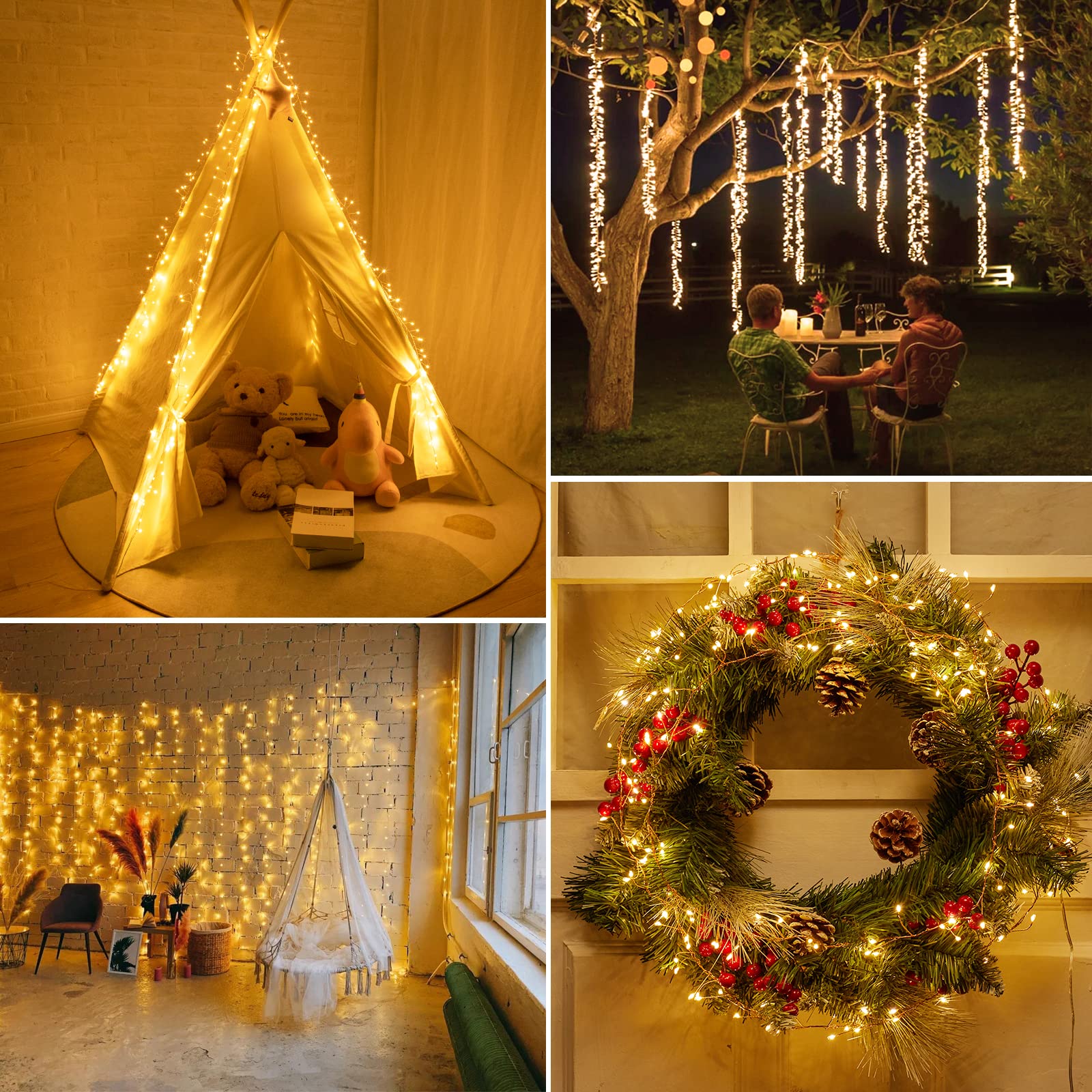Fairy Lights Plug in, 10Ft 200LED Firecracker Firefly Lights, 8 Lighting Modes, Waterproof Copper Wire Cluster String Lights for Ceiling Bedroom Window Christmas Tree Decoration, Warm White - Image 3