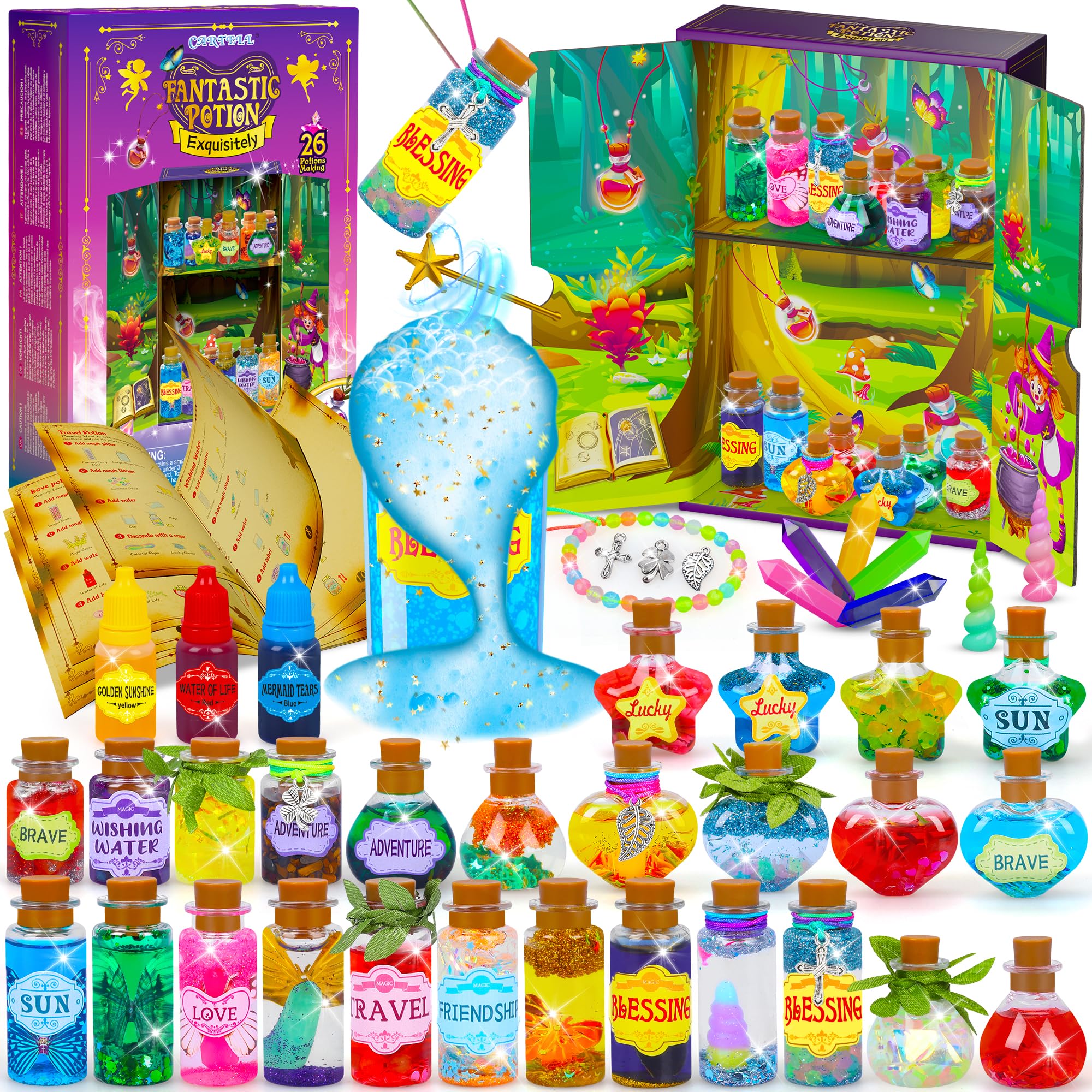 Fairy Magic Potions Kit for Kids, Upgraded 26 DIY Mixed Magic Wizard Potion Bottles, Mystery Potions Craft Kit, Christmas Decorations Birthday Gifts for Age 6 7 8 9 10+ Year Old Girls Boys