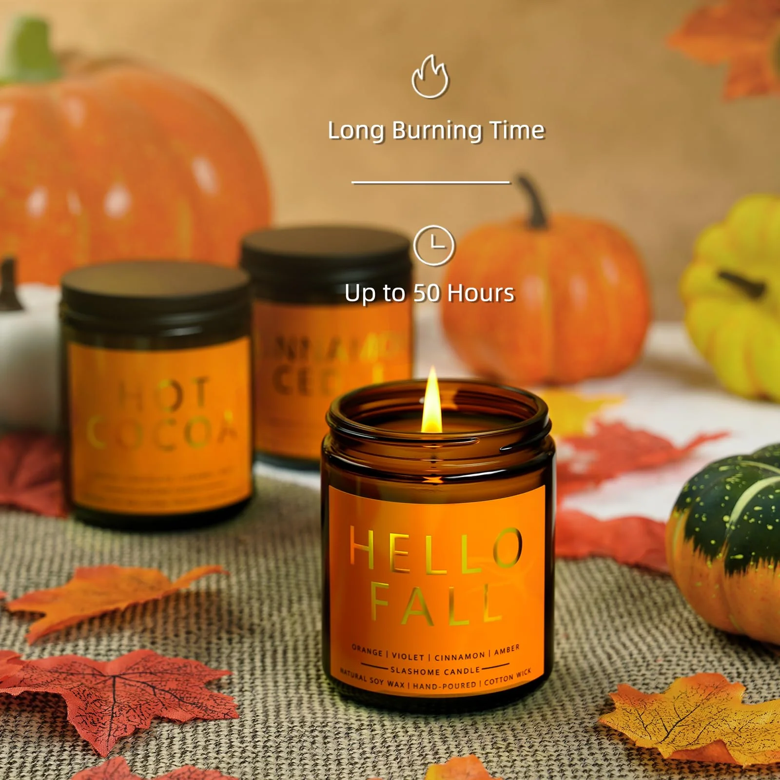 Fall Candles, Scented Soy Candles Set - 7Oz * 6 Pack, Holiday/Birthday/Christmas Gifts for Women & Men, Autumn Scents of Hello Fall/Spice Pumpkin/Apple Cider/Hot CocoaCinnamon & Cedar/Maple Latte - Image 5