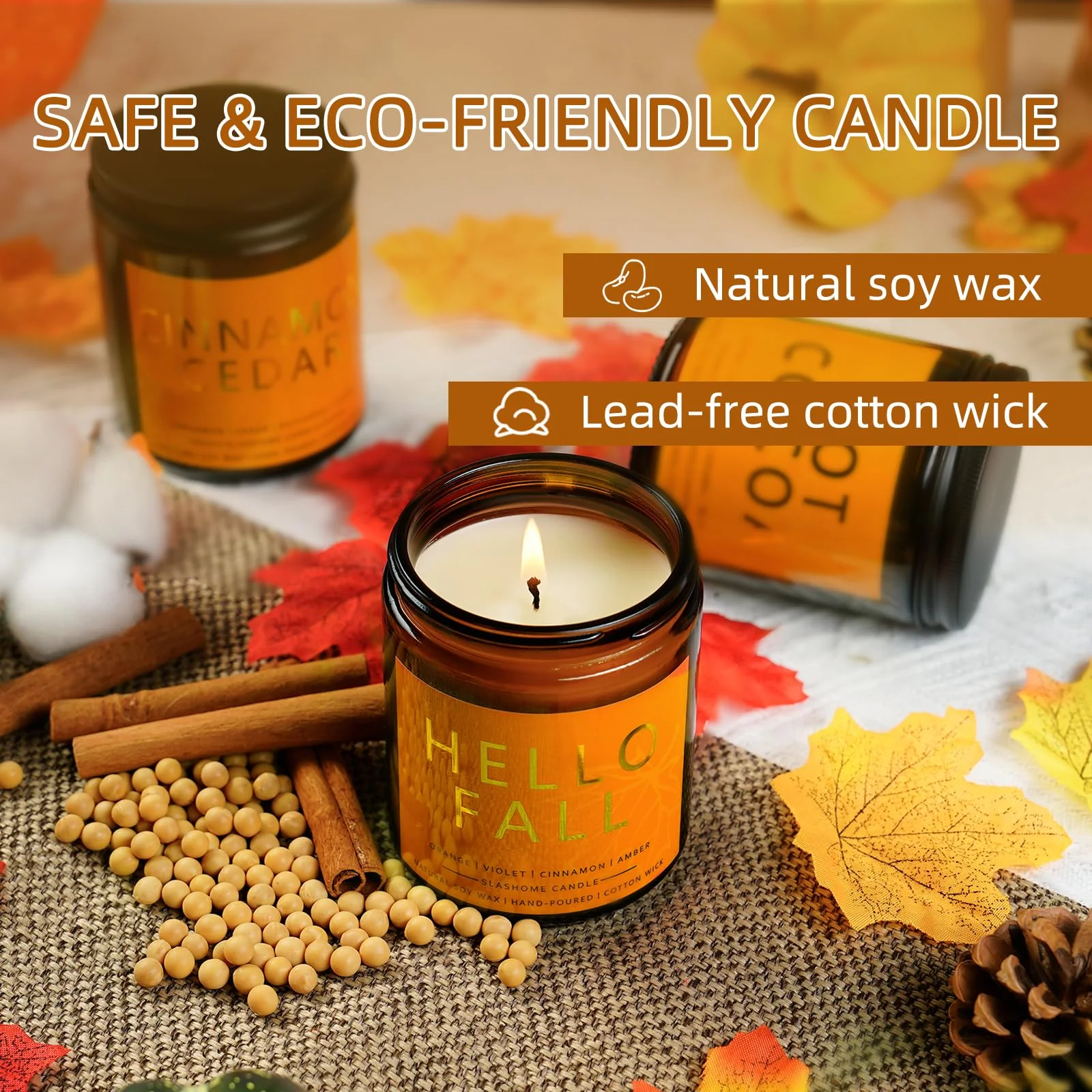 Fall Candles, Scented Soy Candles Set - 7Oz * 6 Pack, Holiday/Birthday/Christmas Gifts for Women & Men, Autumn Scents of Hello Fall/Spice Pumpkin/Apple Cider/Hot CocoaCinnamon & Cedar/Maple Latte - Image 6