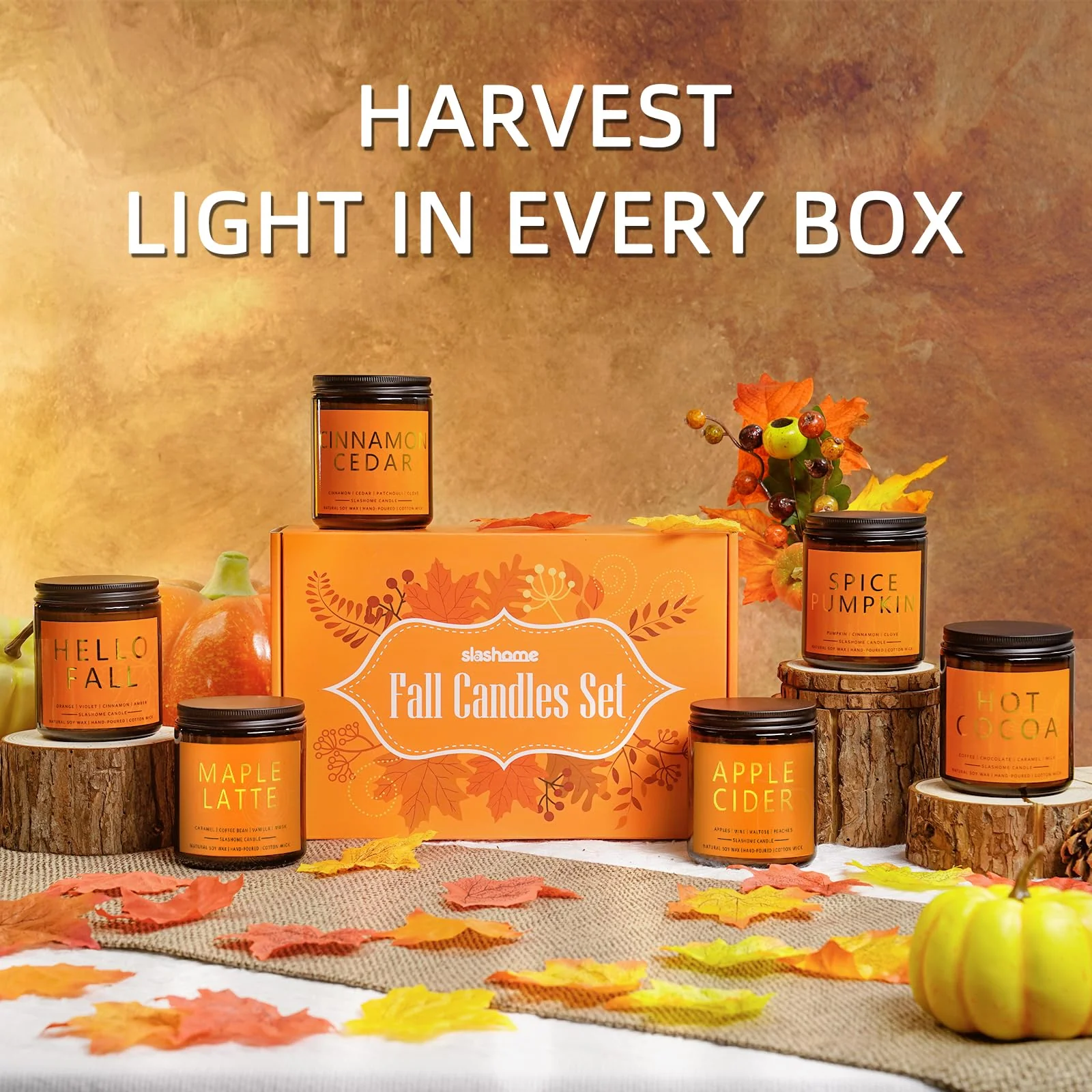Fall Candles, Scented Soy Candles Set - 7Oz * 6 Pack, Holiday/Birthday/Christmas Gifts for Women & Men, Autumn Scents of Hello Fall/Spice Pumpkin/Apple Cider/Hot CocoaCinnamon & Cedar/Maple Latte - Image 8