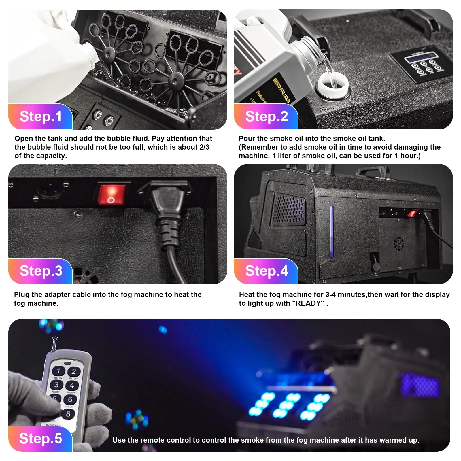 Fancybling 2000W Fog Machine, 3 in 1 Fog Bubble Machine with 2 Bubble Fans, 18 RGB LED Lights Smoke Bubble ALL IN ONE Fog Machine, Bubble Machine for Halloween Christmas Party Wedding Birthday - Image 4