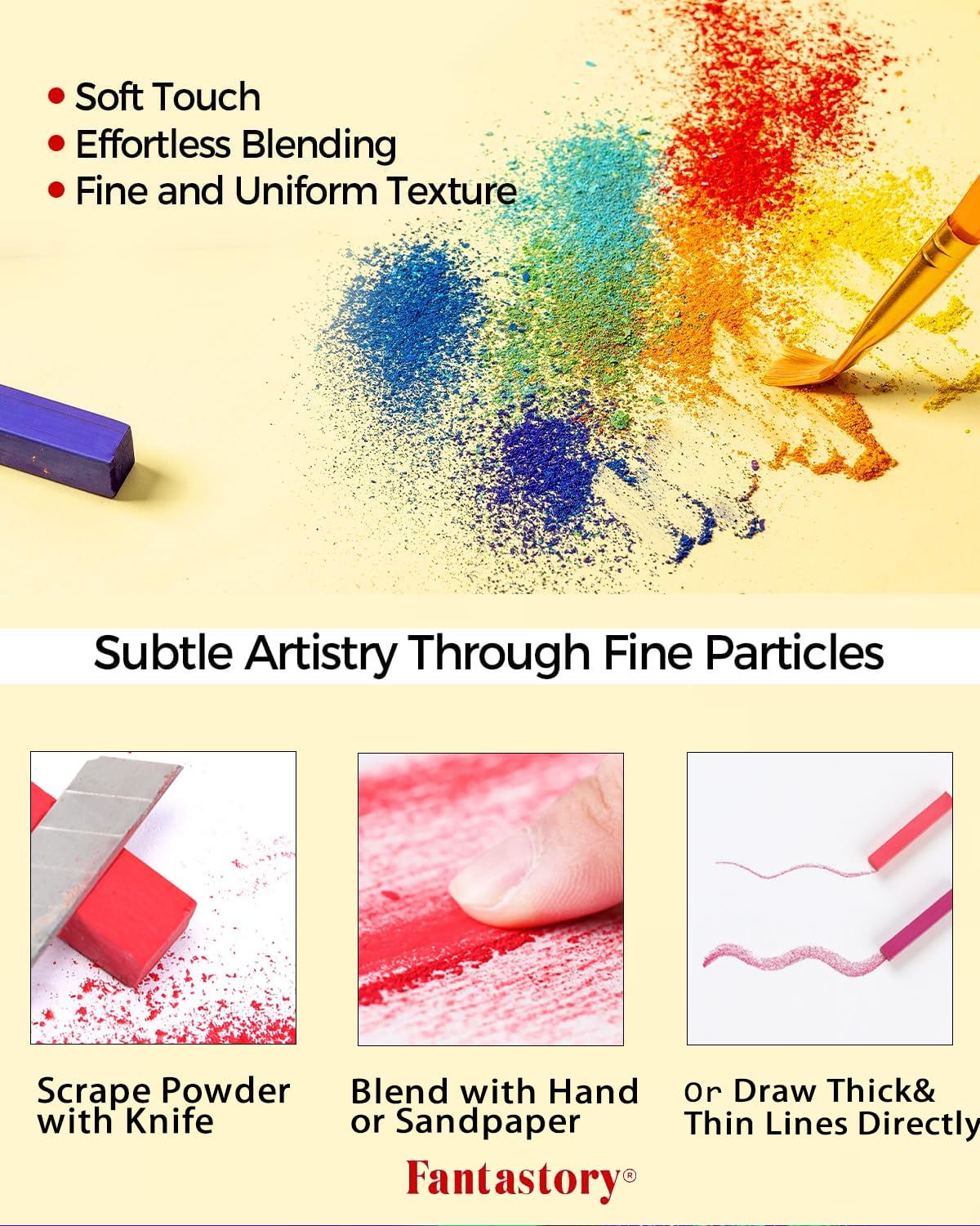 Fantastory Long Soft Chalk Pastels Set, 72 Sticks,Includes 5 Fluorescent Colors; Non Toxic Soft Pastels for Artists,Beginners;Classroom; Drawing,Blending,Layering;Christmas Art Supplies - Image 6