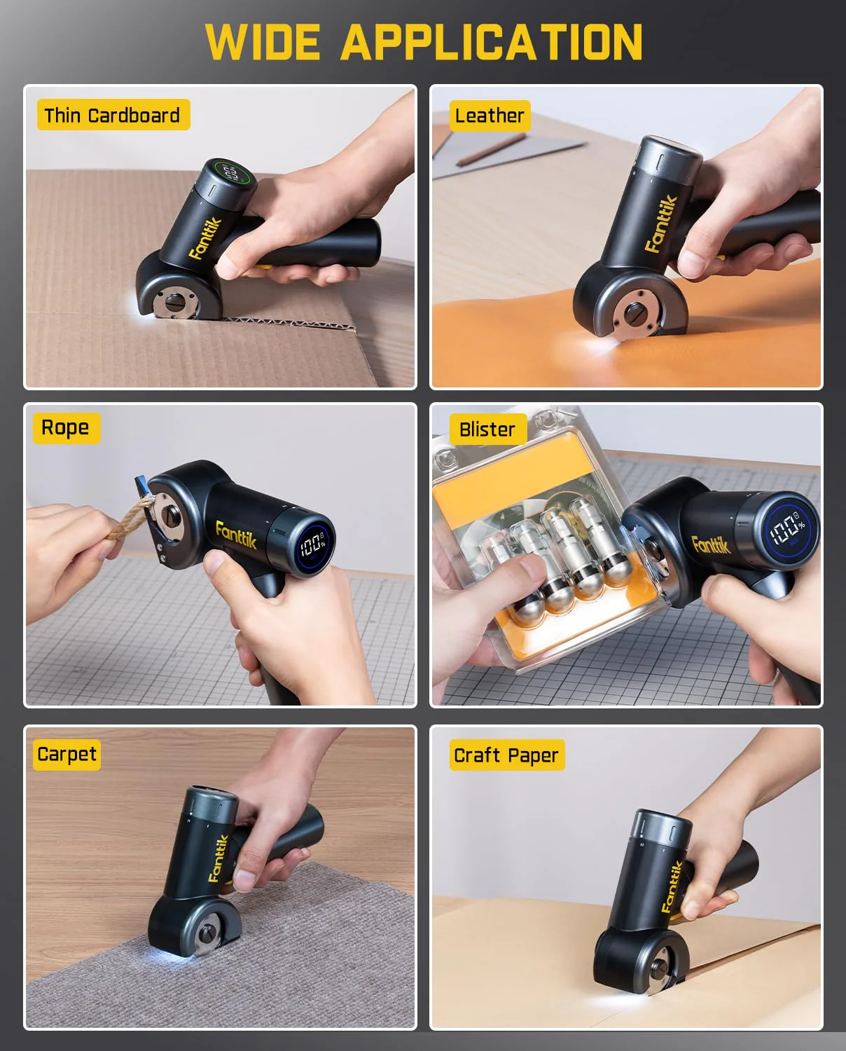Fanttik C8 Nano 3.7V Cordless Electric Scissors with LED Display, Rechargeable Cardboard Cutter with 2 Blades, EasySwap Blade Change, LED Light, for Thin Cardboard Carpet Leather - Black - Image 3