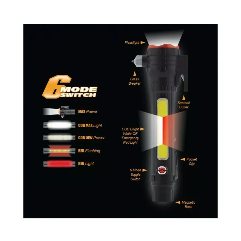 Farpoint Emergency Auto Tool -  Seat Belt Cutter Glass Breaker 6 Mode Flashlight - Image 3