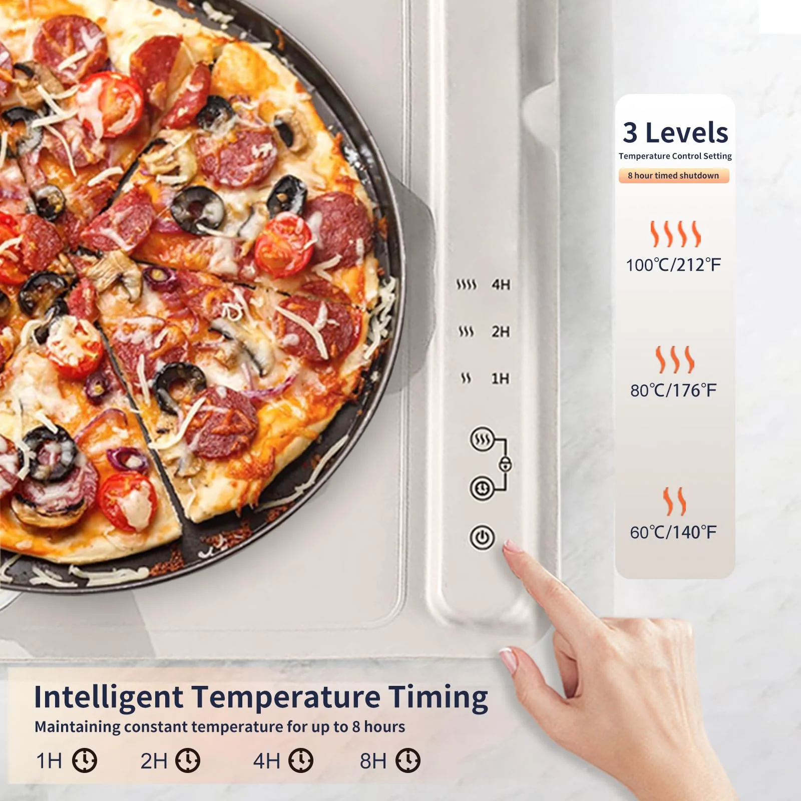 Fast Heating Warming Mat for Food with 3 Temperature and 4 Timer Settings,Waterproof Fexible Silicone Food Heating Mat with UV Coating Easy to Clean and Storage(Khaki, 60x40CM) - Image 7