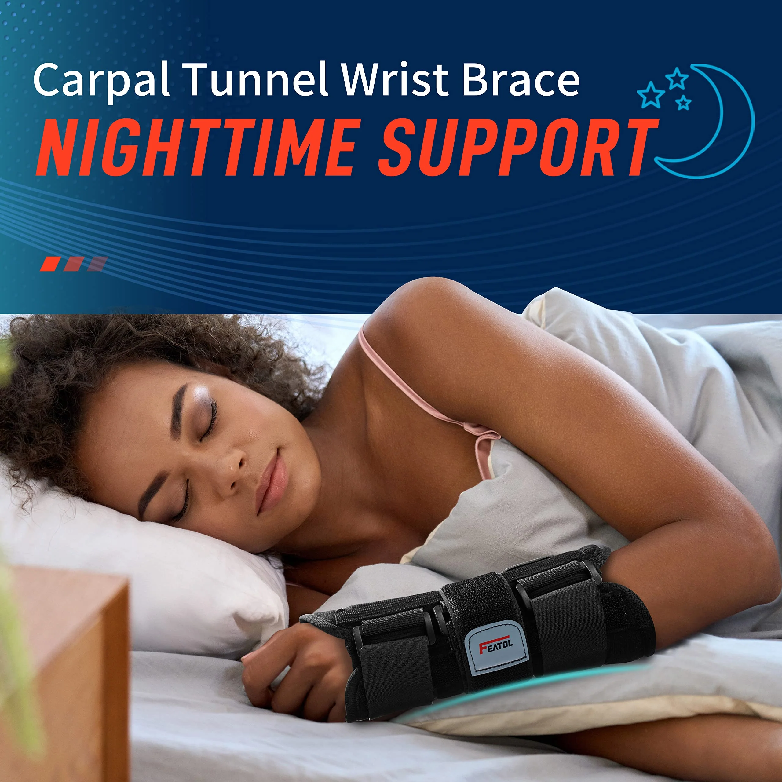 FEATOL Wrist Brace, FSA HSA Eligible Hand Brace, Carpal Tunnel Wrist Splint Night Support for Women Men, Pain Relief Support -Tendonitis, Arthritis, Sprain, Left Hand, Medium/Large - Image 7