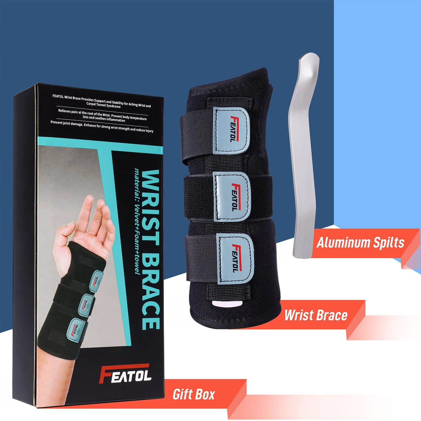 FEATOL Wrist Brace, FSA HSA Eligible Hand Brace, Carpal Tunnel Wrist Splint Night Support for Women Men, Pain Relief Support -Tendonitis, Arthritis, Sprain, Left Hand, Small/Medium - Image 2
