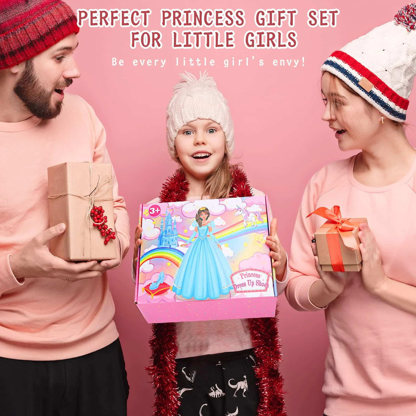 Fedio Princess Dress Up Shoes Set Little Girls Role Play Shoes Pretend Princess Gift Toy Set with 3 Pairs of Shoes,Princess Cape,Crown Tiaras,Unicorn Purse for Girls Aged 3,4,5,6 Birthday Christmas - Image 2