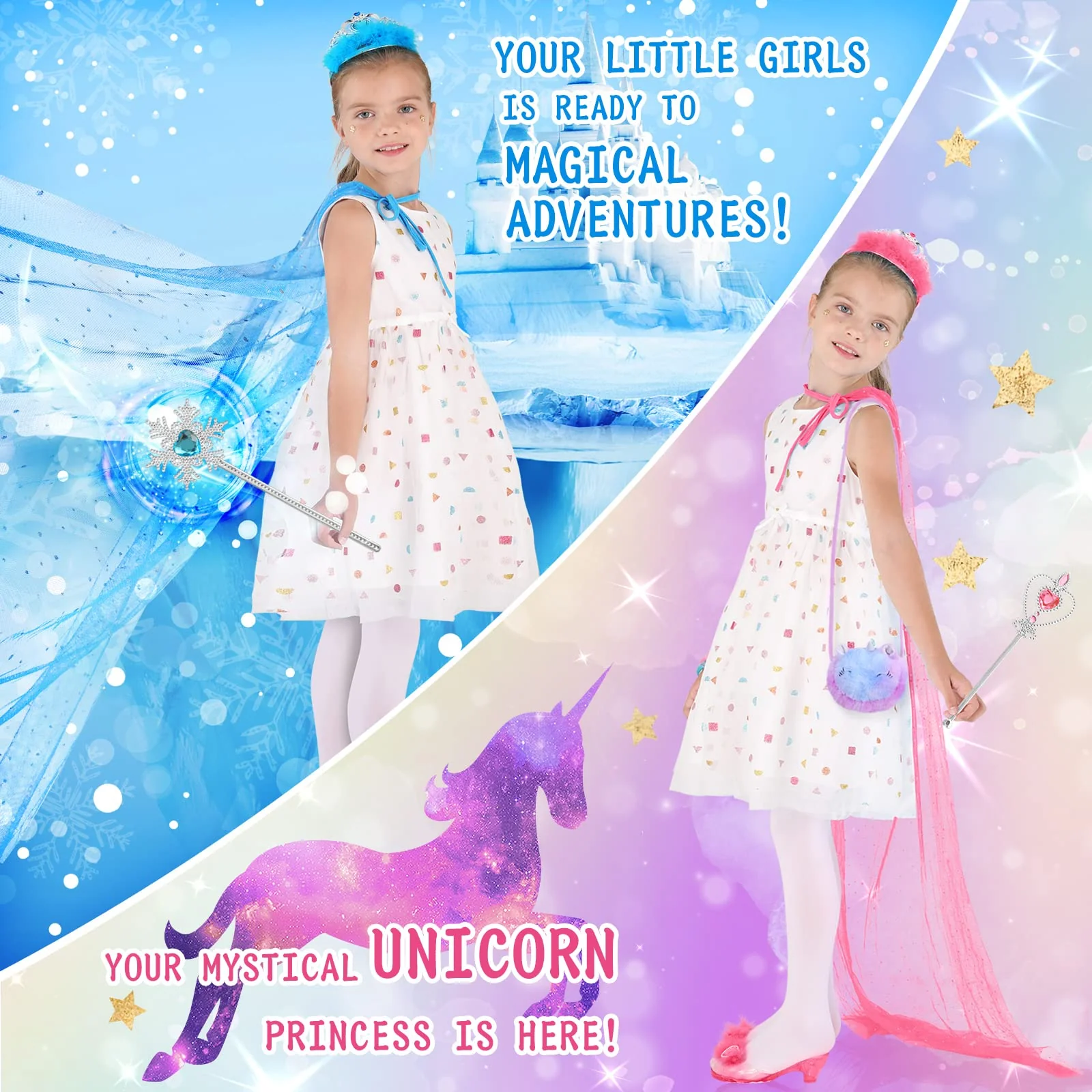 Fedio Princess Dress Up Shoes Set Little Girls Role Play Shoes Pretend Princess Gift Toy Set with 3 Pairs of Shoes,Princess Cape,Crown Tiaras,Unicorn Purse for Girls Aged 3,4,5,6 Birthday Christmas - Image 6