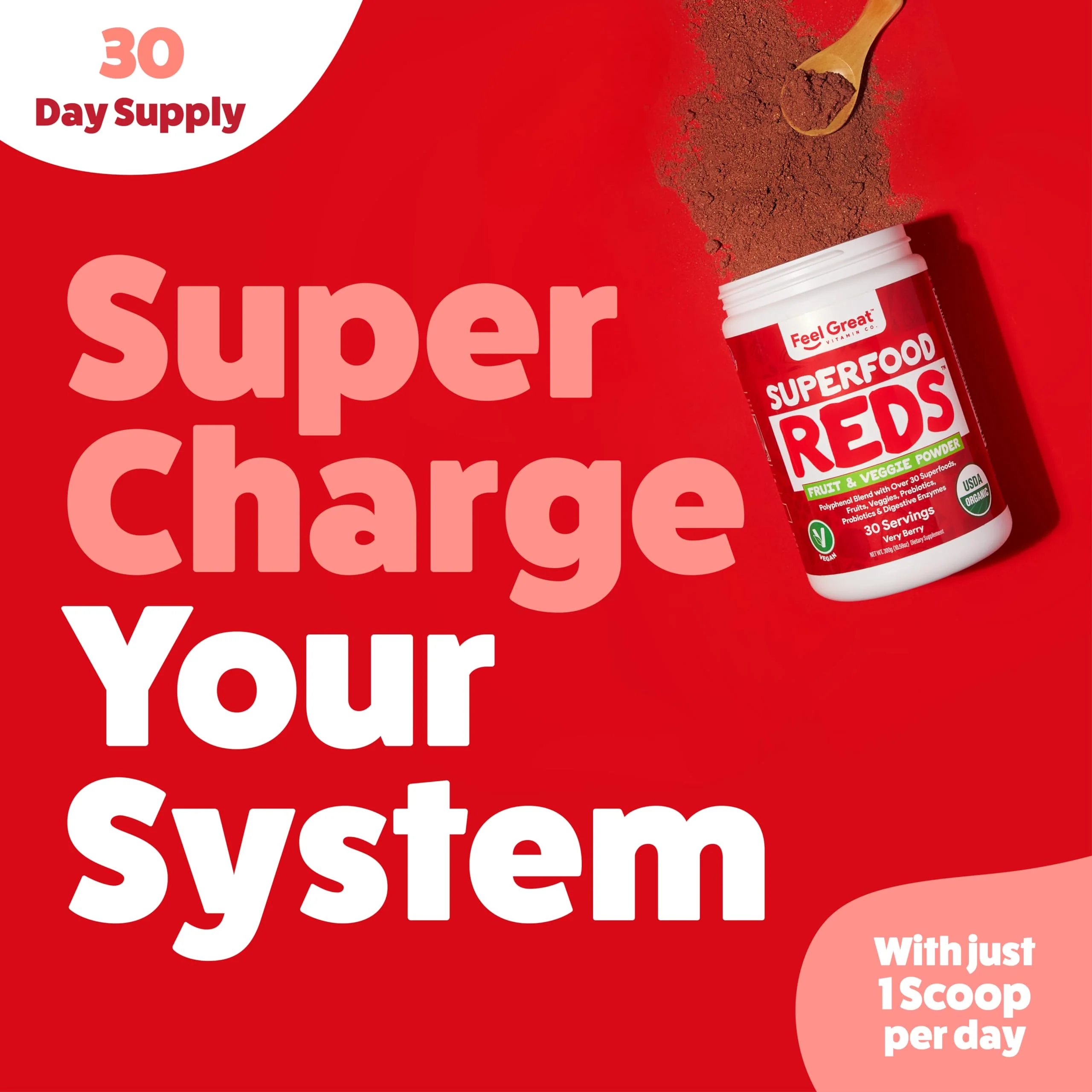 Feel Great Organic Superfood Reds Powder Packed with Beet Root Powder | Digestive Support Including Bloating Relief | Fruit and Veggie Polyphenols Supplement. - Image 5