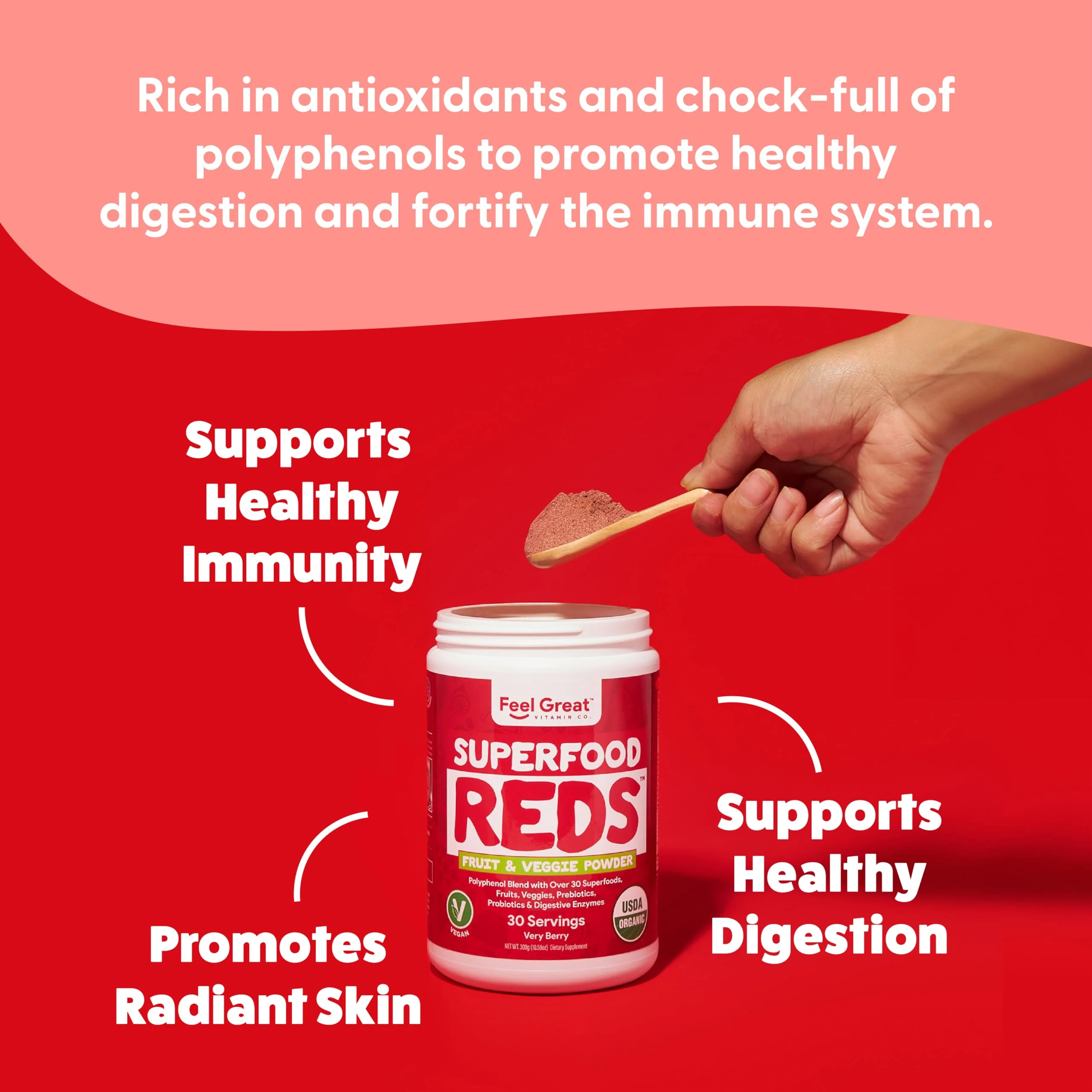 Feel Great Organic Superfood Reds Powder Packed with Beet Root Powder | Digestive Support Including Bloating Relief | Fruit and Veggie Polyphenols Supplement. - Image 7