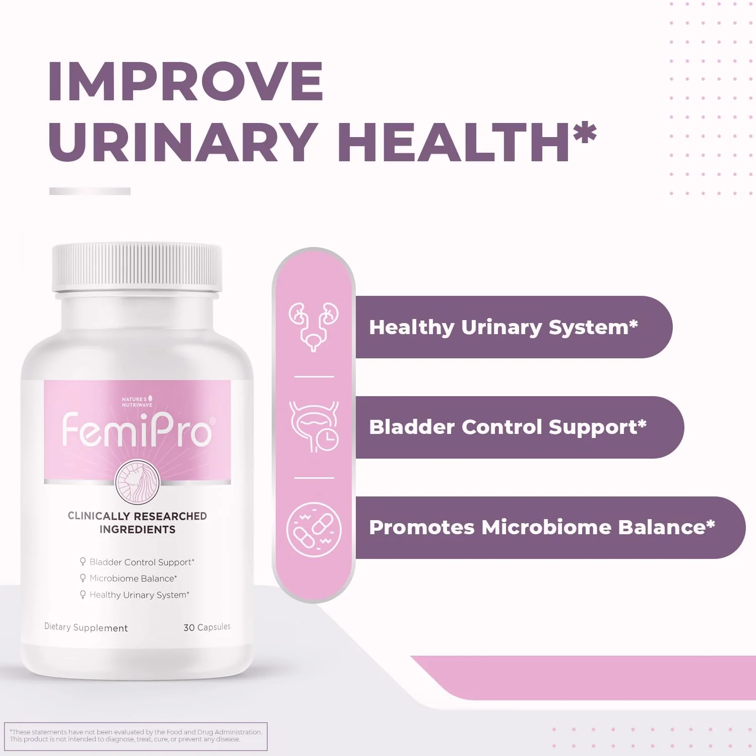 Femipro Bladder Control Supplements for Women & Men, Natural Herb & Probiotic Blend, Supports Urinary Tract Health & Microbiome Balance | Made in USA Non-GMO, 30 Capsules, 1 Month Supply - Image 6