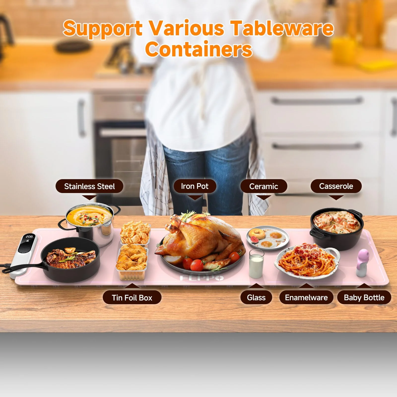FEPPO Food Warmers for Parties Buffet, Upgrade Size 42"x12", Fast Full-Surface Heating Warming Mat for Food with 6-Hour Timer and 19-Level Customizable Temperature, Roll Up Electric Warming Tray - Image 3