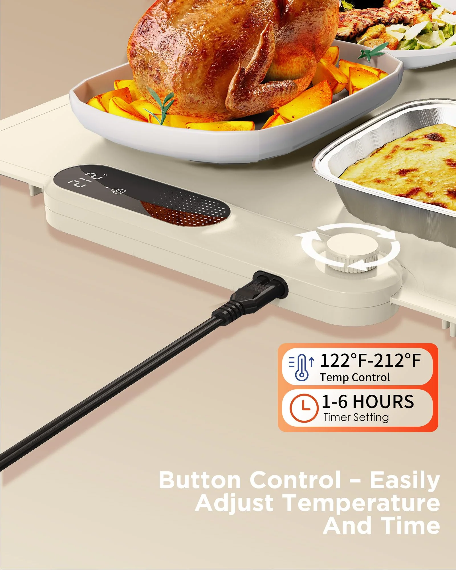 FEPPO Food Warming Mat, (XXL 35”x16”) Electric Warming Trays for Buffets Party, Fast Full-Surface Heating Mat for Food with 19 Level Adjustable Temperature and 6 Hours Timer, Roll Up Food Warmer - Image 5