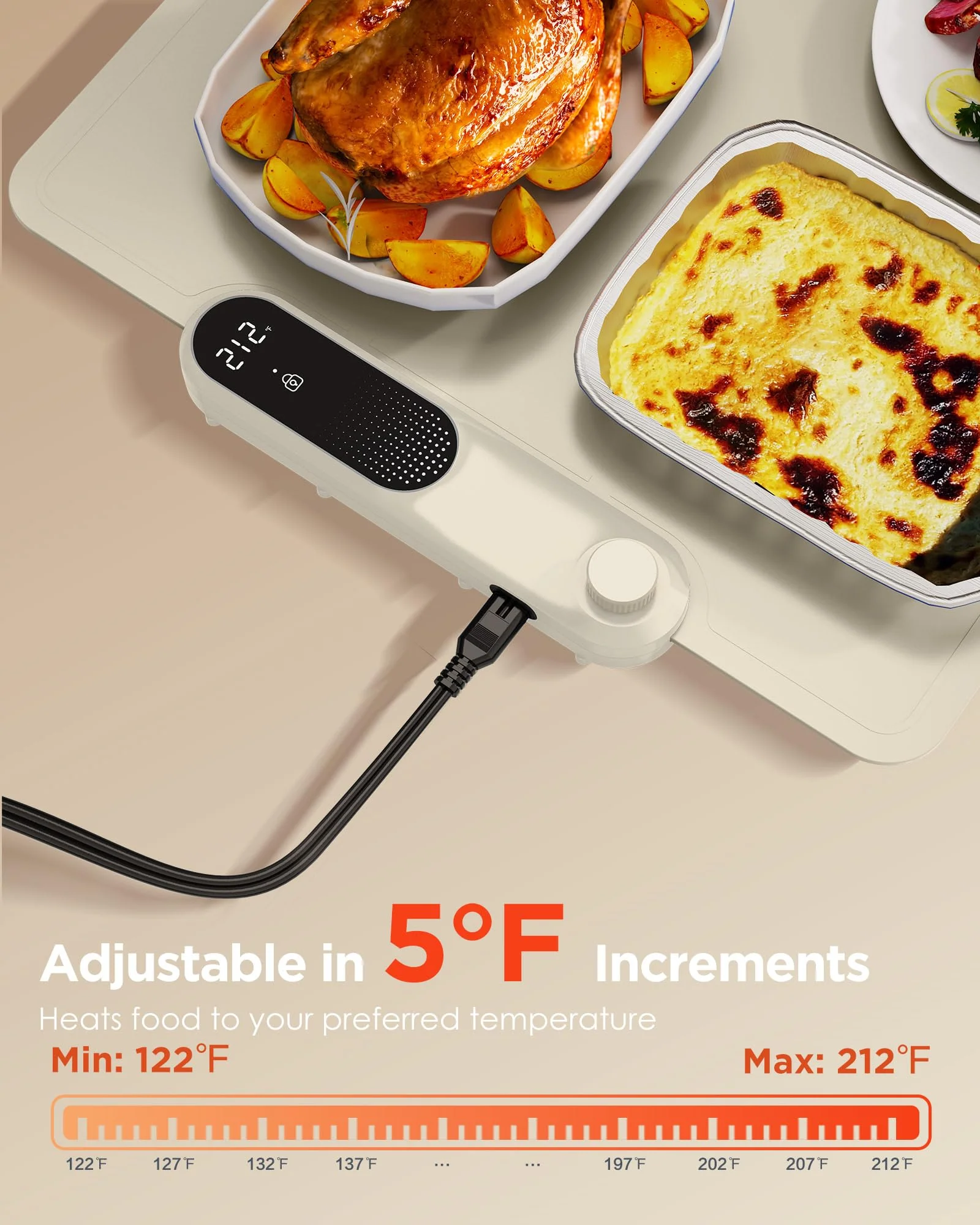 FEPPO Food Warming Mat, (XXL 35”x16”) Electric Warming Trays for Buffets Party, Fast Full-Surface Heating Mat for Food with 19 Level Adjustable Temperature and 6 Hours Timer, Roll Up Food Warmer - Image 6