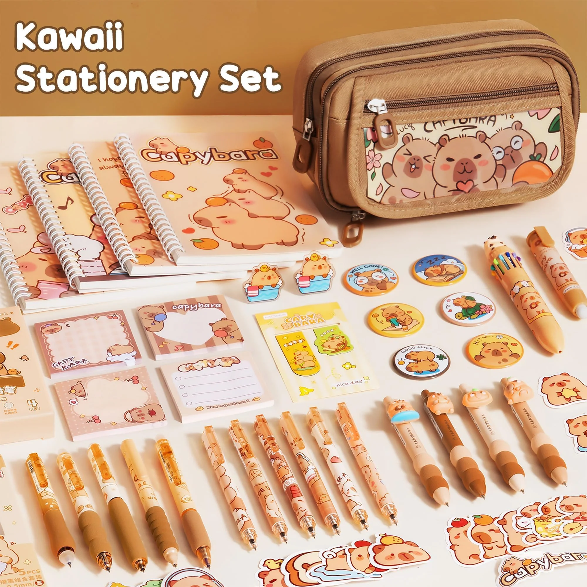 Fimibuke Kids School Supplies for Girls, 36PCS Cute Capybara Stationery Set with Pencil Case Gel Pens Pencils Stickers Notebooks Sticky Note Kawaii Birthday Christmas Gifts for Kindergarten Elementary - Image 8