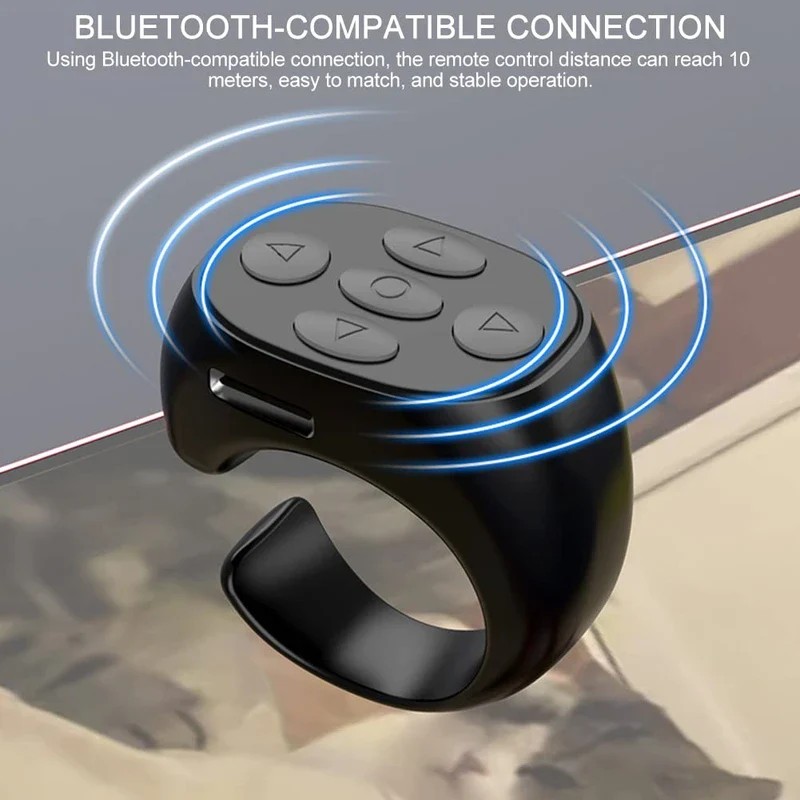 Fingertip Wireless Bluetooth Remote Control, TIK-to-k Remote Control APP Kindle Page Turner, Scrolling Rings Rechargeable Camera Remote for Phones Tablets(Black) - Image 4