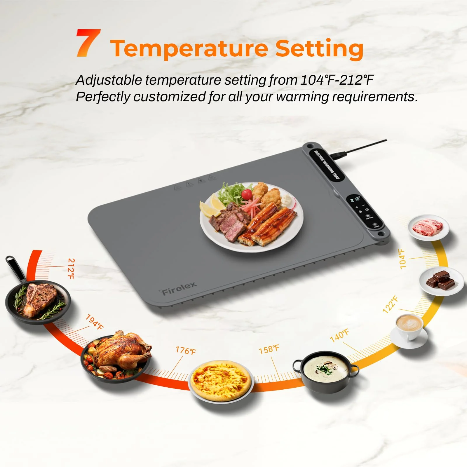 Firelex Food Warming Mat for Buffet, Silicone Food Warm Mat with Timer & 7-Temp Settings, 8s Fast Heat, The Perfect Gift Keep Meals Warm for Parties, Family Dinners, Gray - Image 9