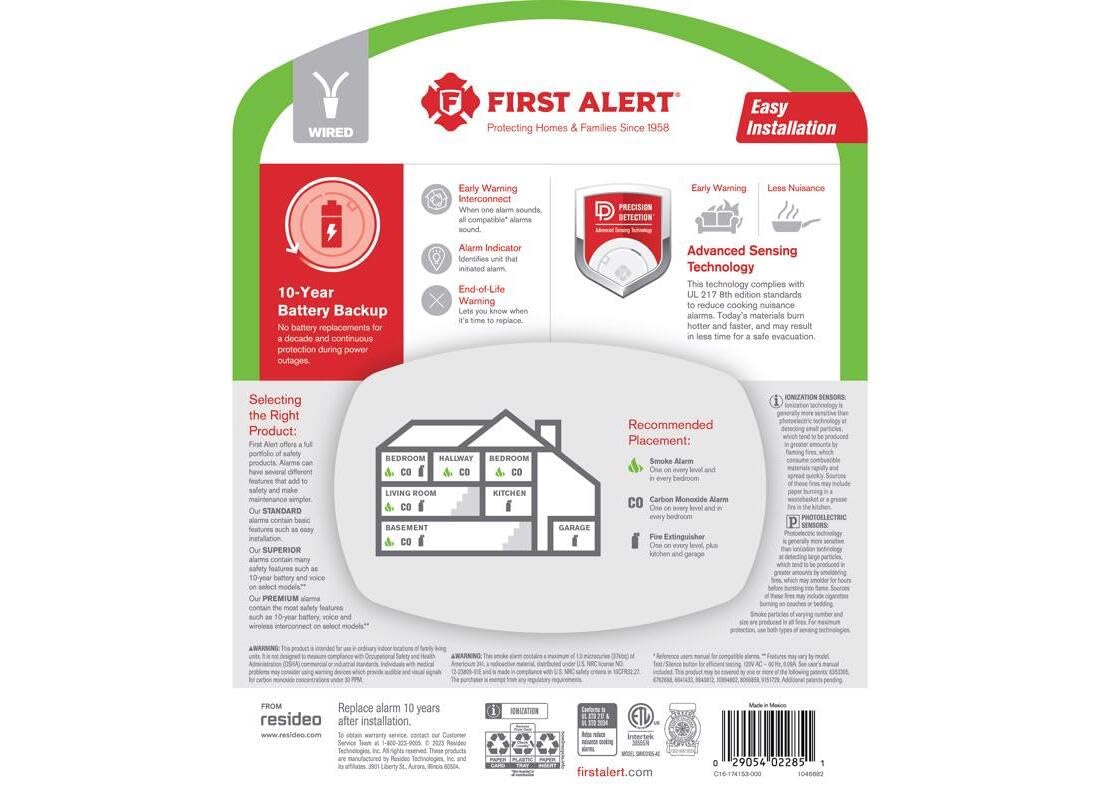 First Alert 10 Year Back Up Hard-Wired w/Battery Back-Up Ionization Smoke and Carbon Monoxide Detect - Image 7