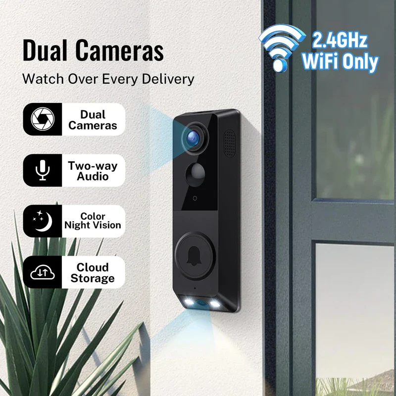 FISHBOT Security Video Doorbell, Dual Cameras with Delivery Guard, 1080p Full HD and Color Night Vision, Intelligent AI Detection, Two-Way Audio, 2.4GHz Wi-Fi Support, Cloud Storage (Sold seperately) - Image 2