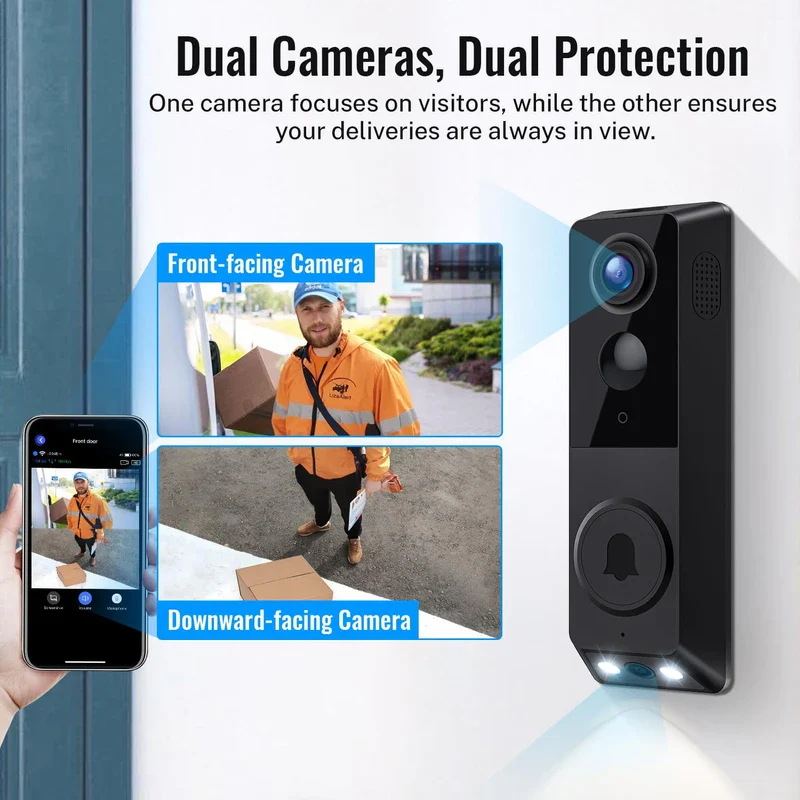 FISHBOT Security Video Doorbell, Dual Cameras with Delivery Guard, 1080p Full HD and Color Night Vision, Intelligent AI Detection, Two-Way Audio, 2.4GHz Wi-Fi Support, Cloud Storage (Sold seperately) - Image 3